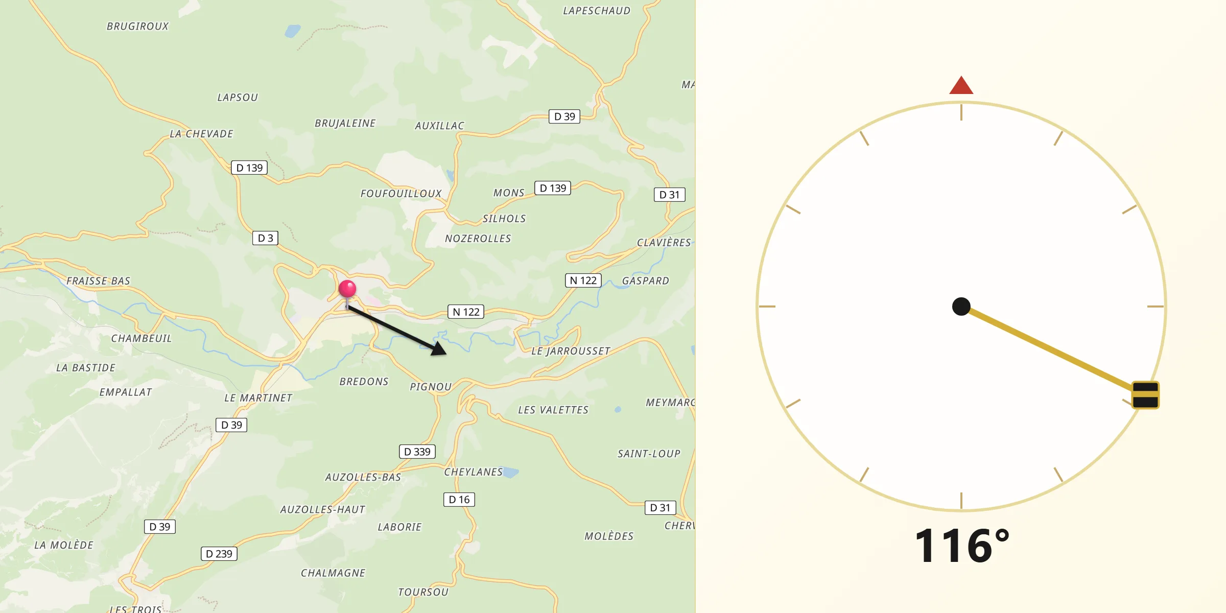 Direction vers la Qibla depuis Murat