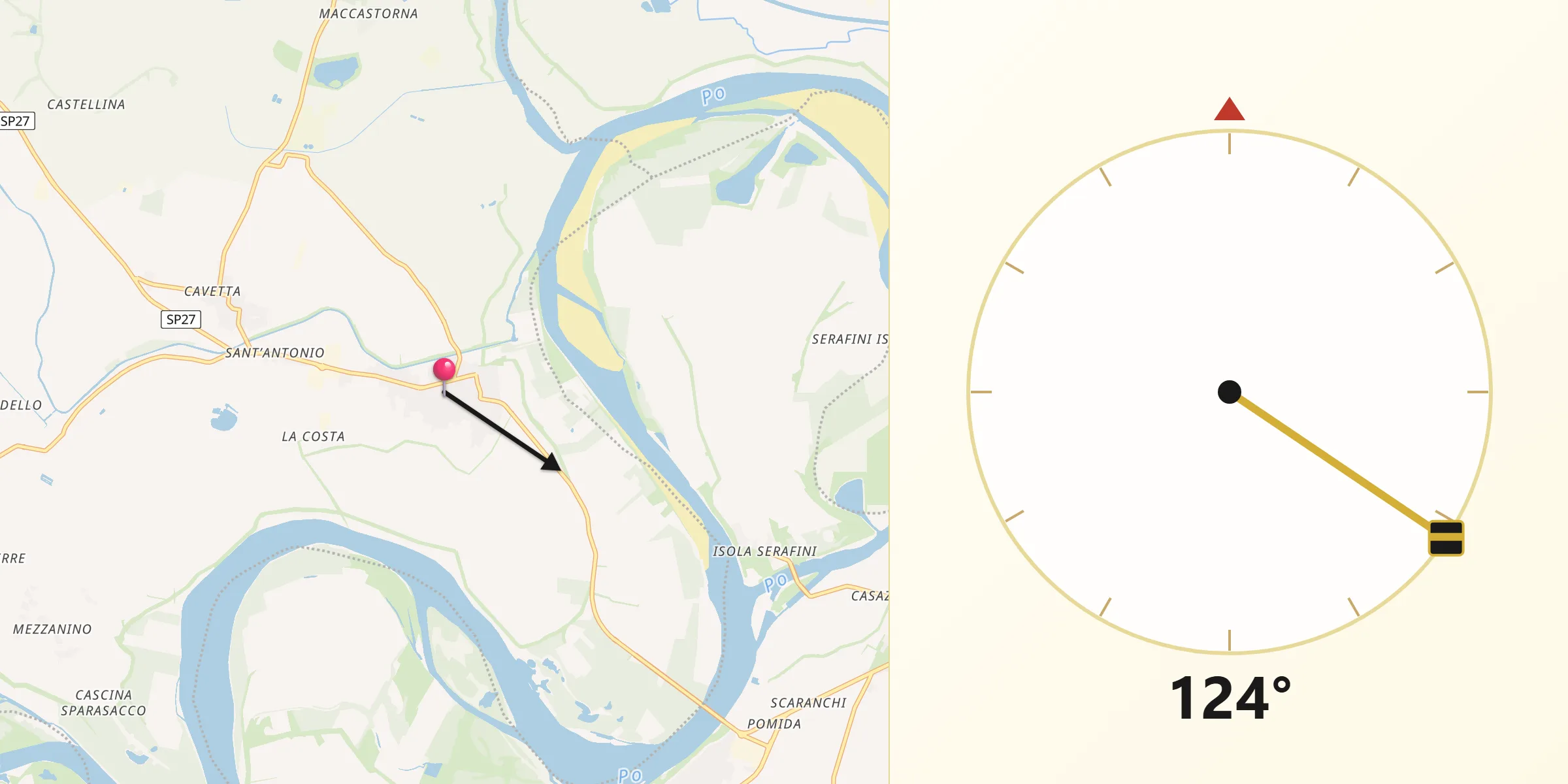 Direzione della Qibla da Castelnuovo Bocca d'Adda