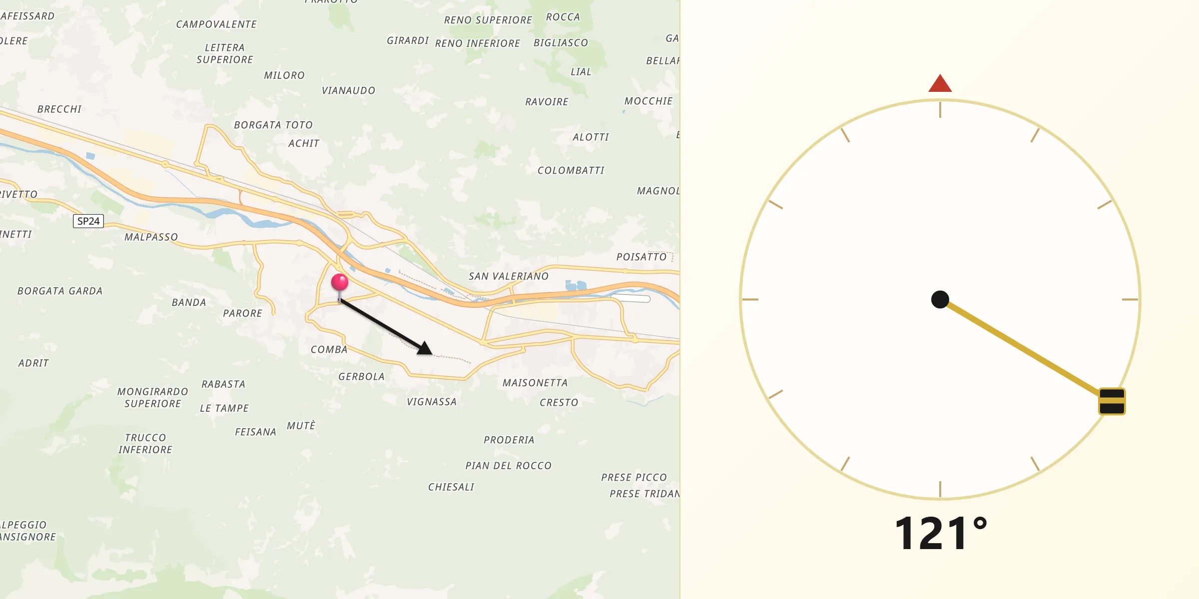 Direzione della Qibla da Villar Focchiardo