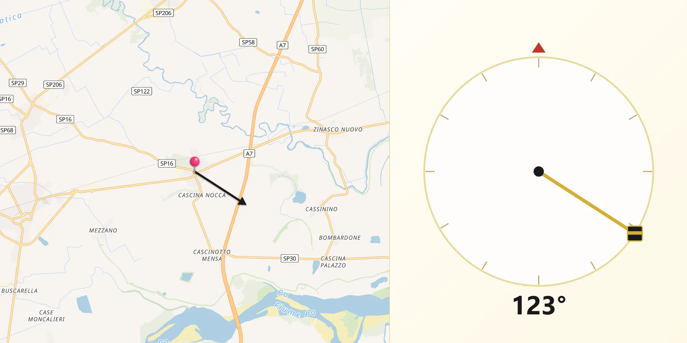 Direzione della Qibla da Pieve Albignola