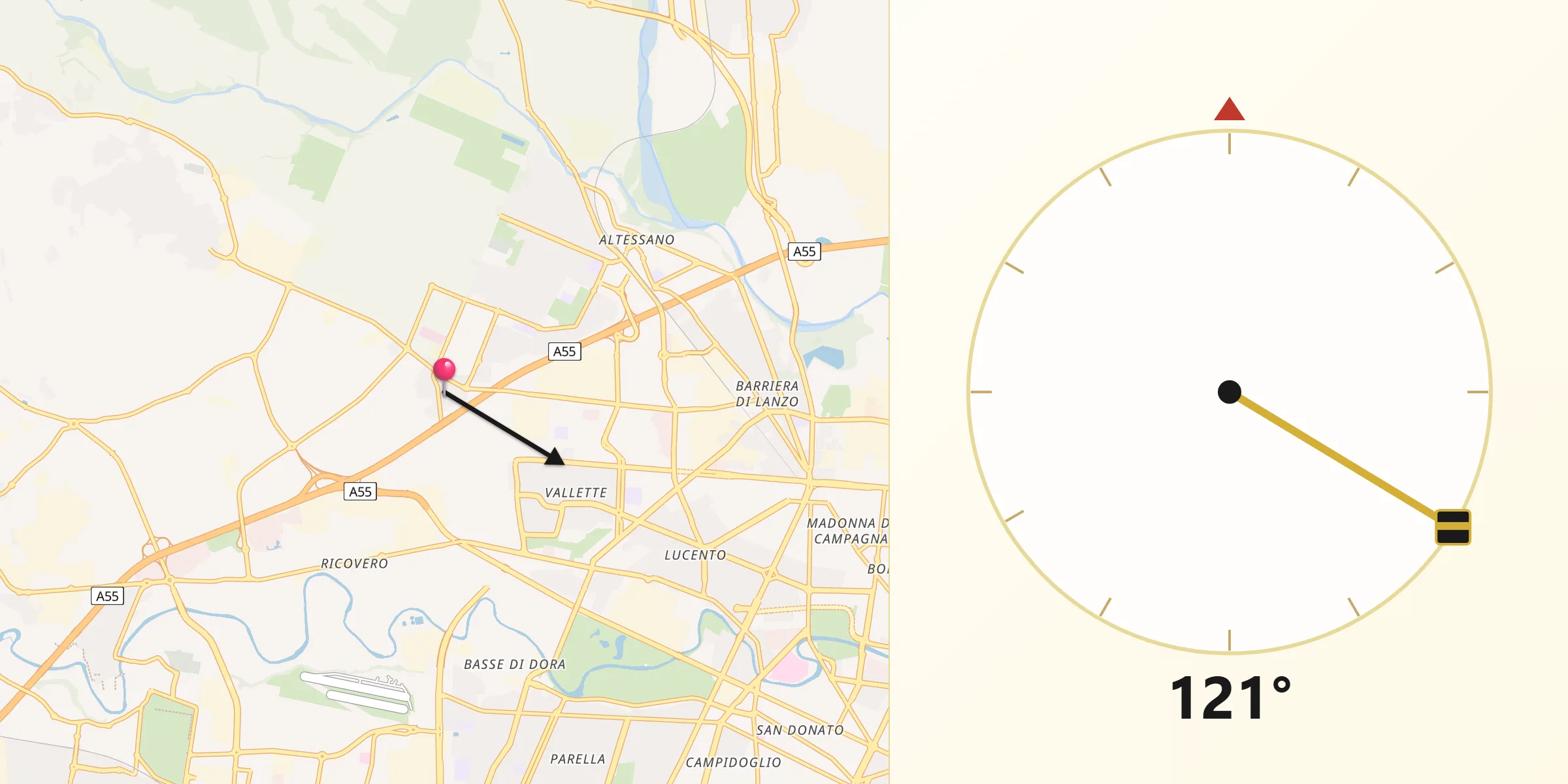 Direzione della Qibla da Savonera