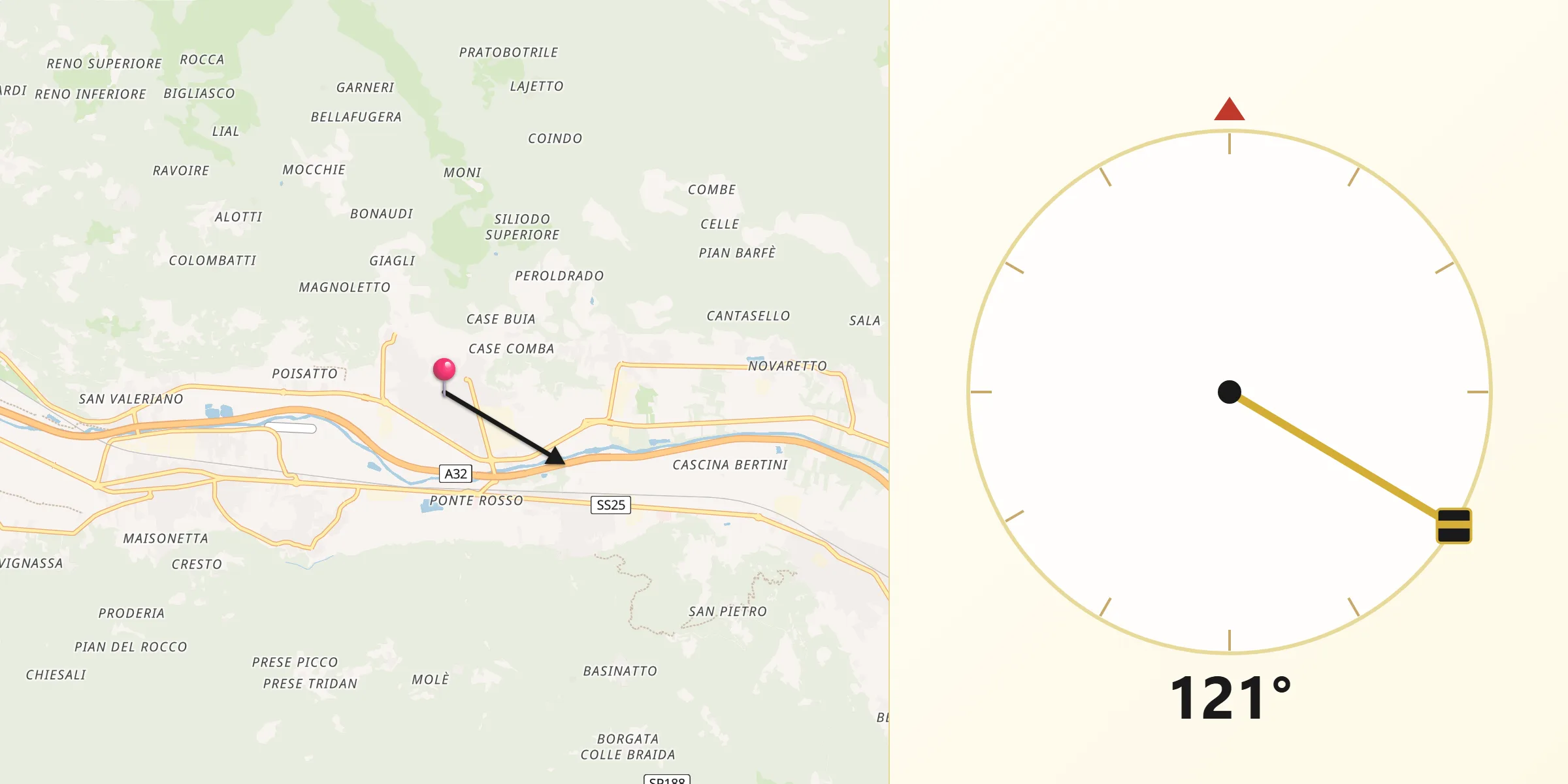Direzione della Qibla da Condove