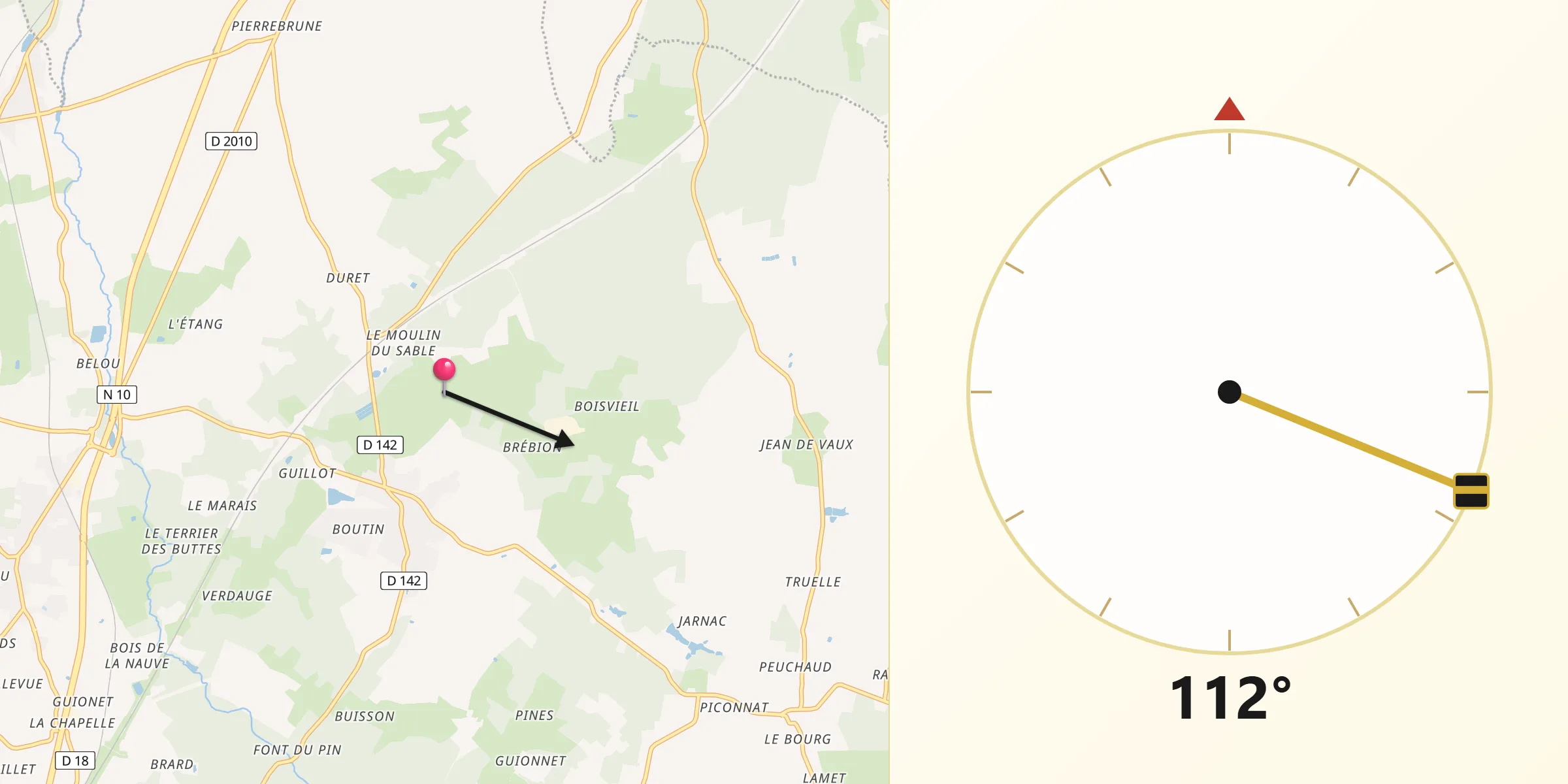 Direction vers la Qibla depuis Laruscade