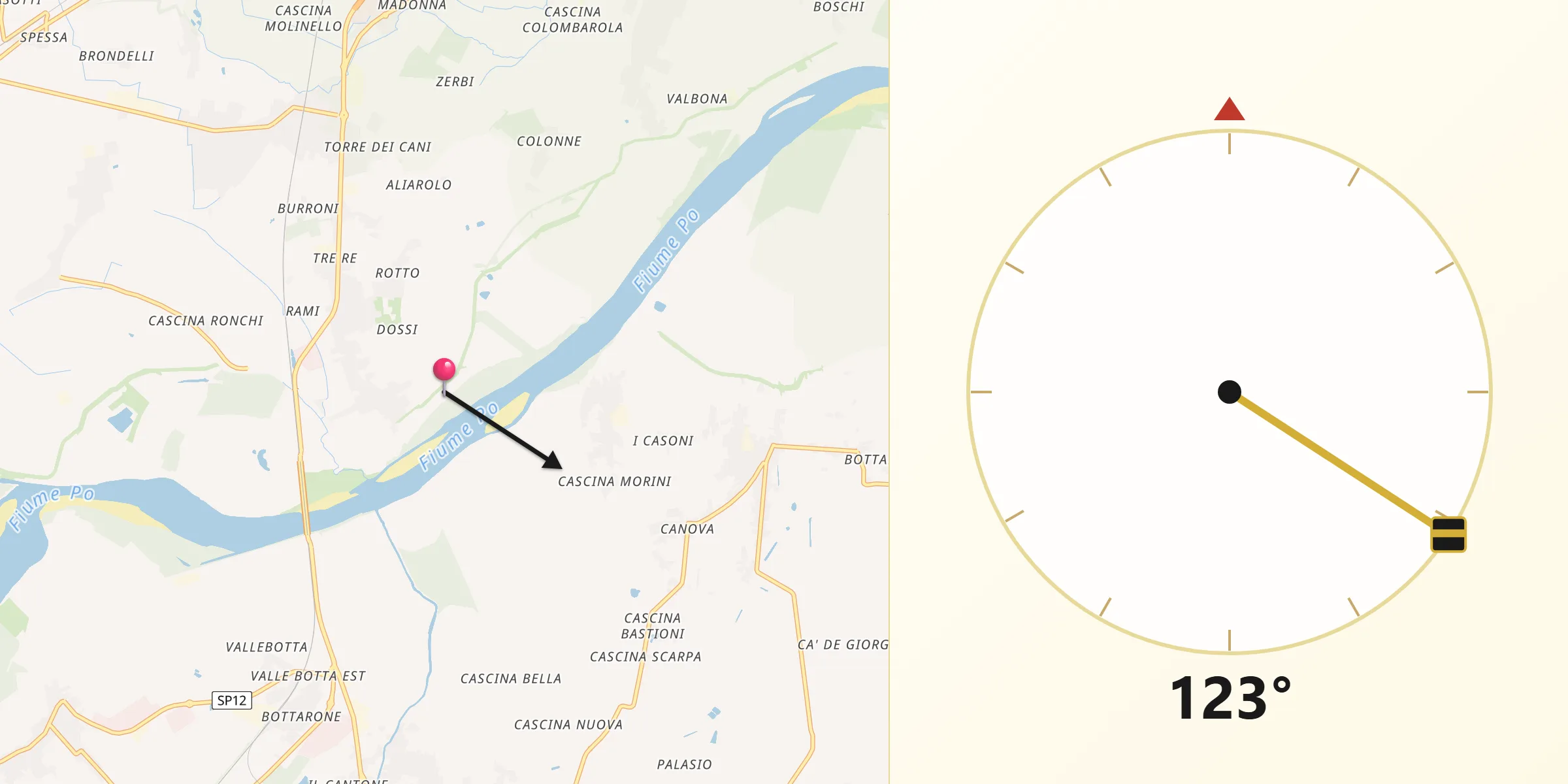 Direzione della Qibla da Provincia di Pavia