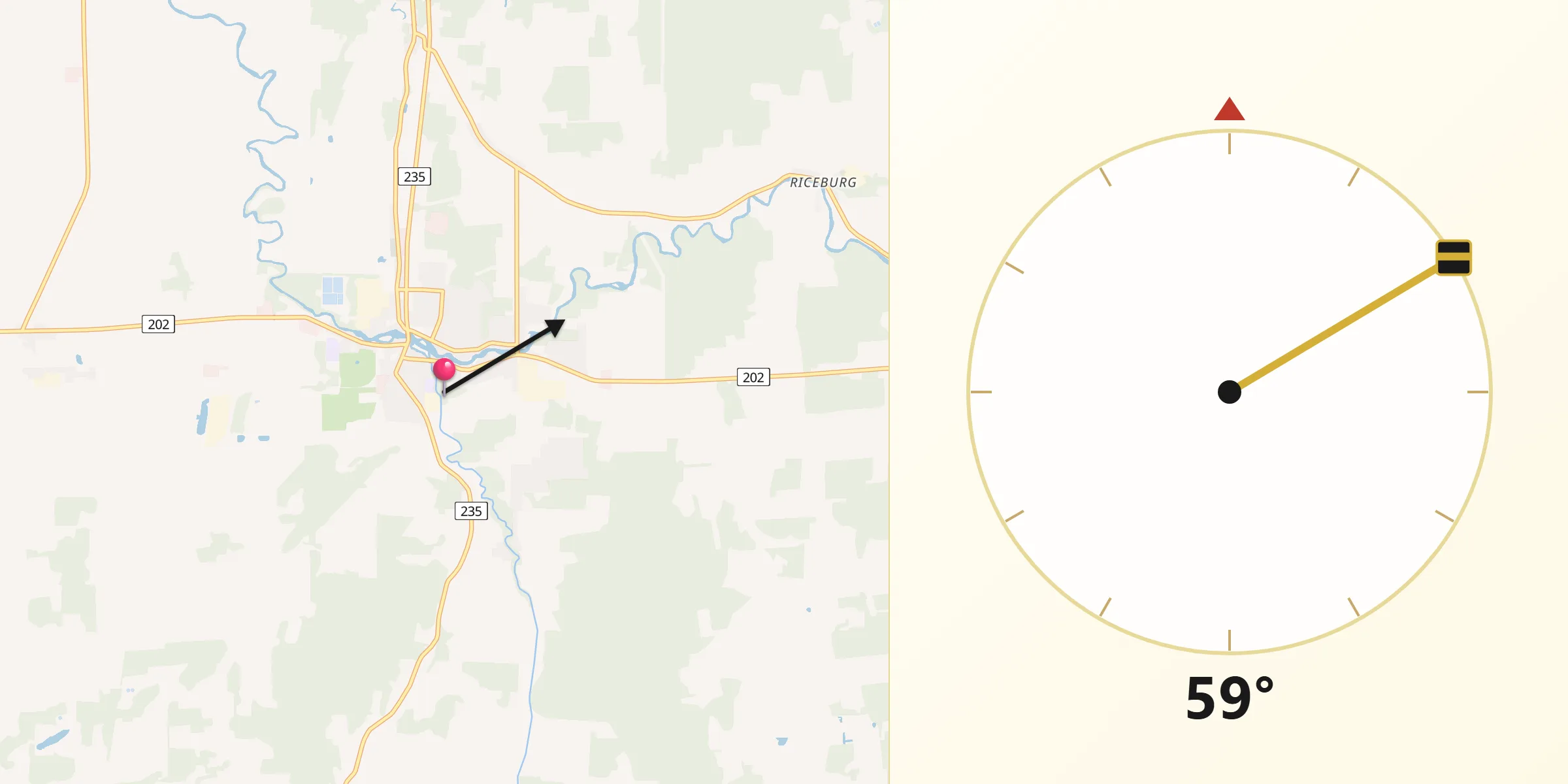 Qibla Direction from Bedford