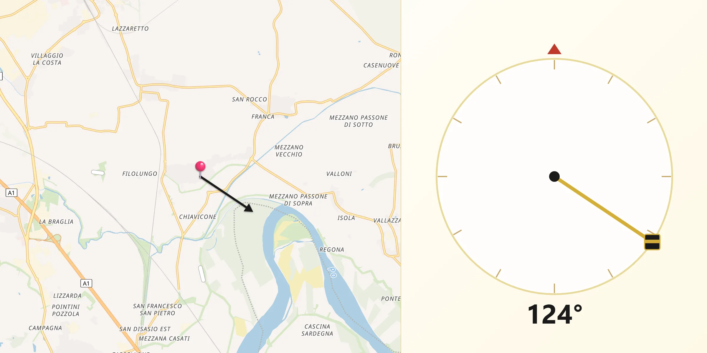 Direzione della Qibla da Santo Stefano Lodigiano