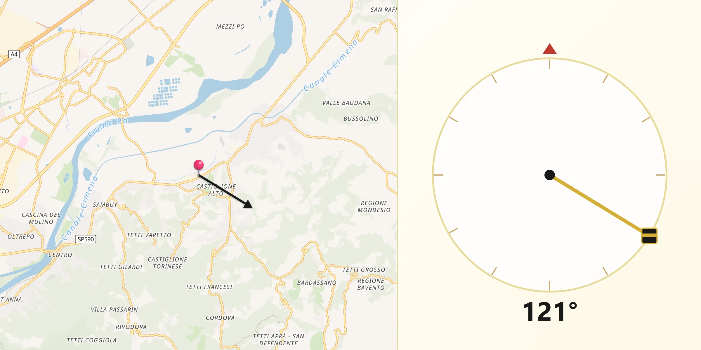 Direzione della Qibla da Castiglione Torinese
