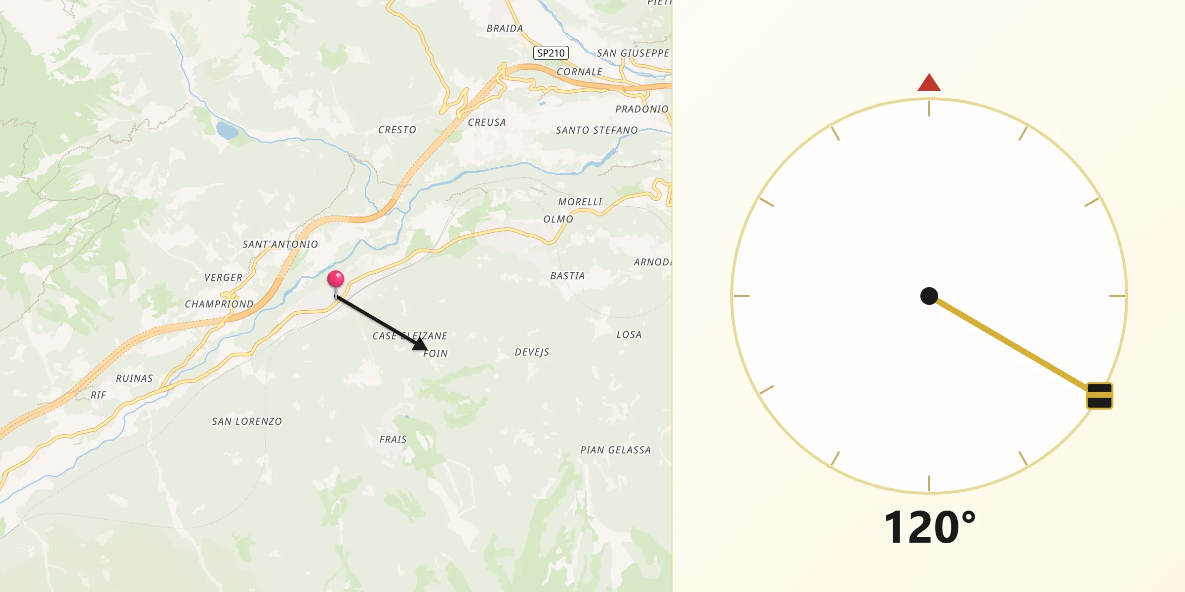 Direzione della Qibla da Chiomonte
