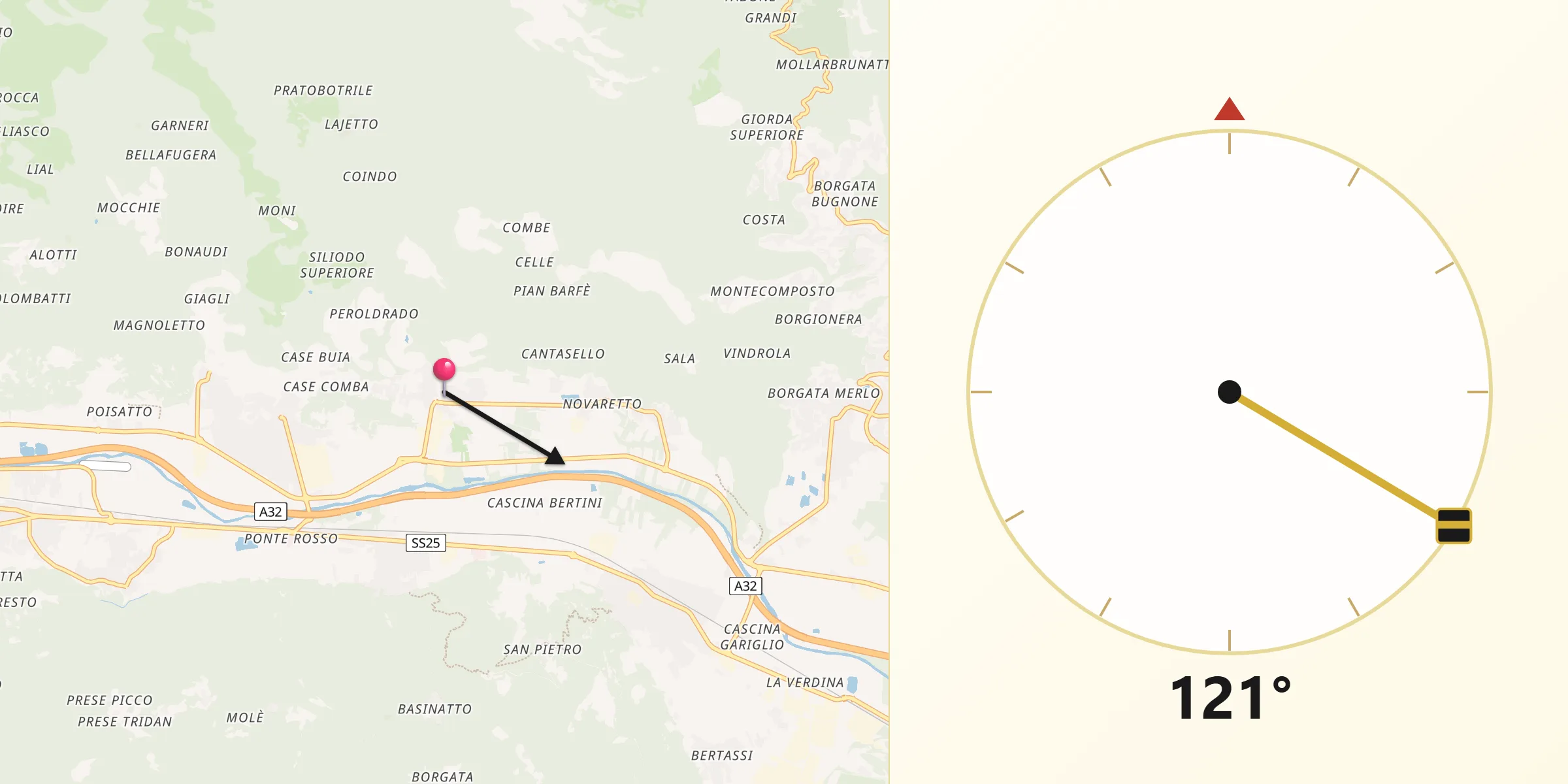 Direzione della Qibla da Caprie