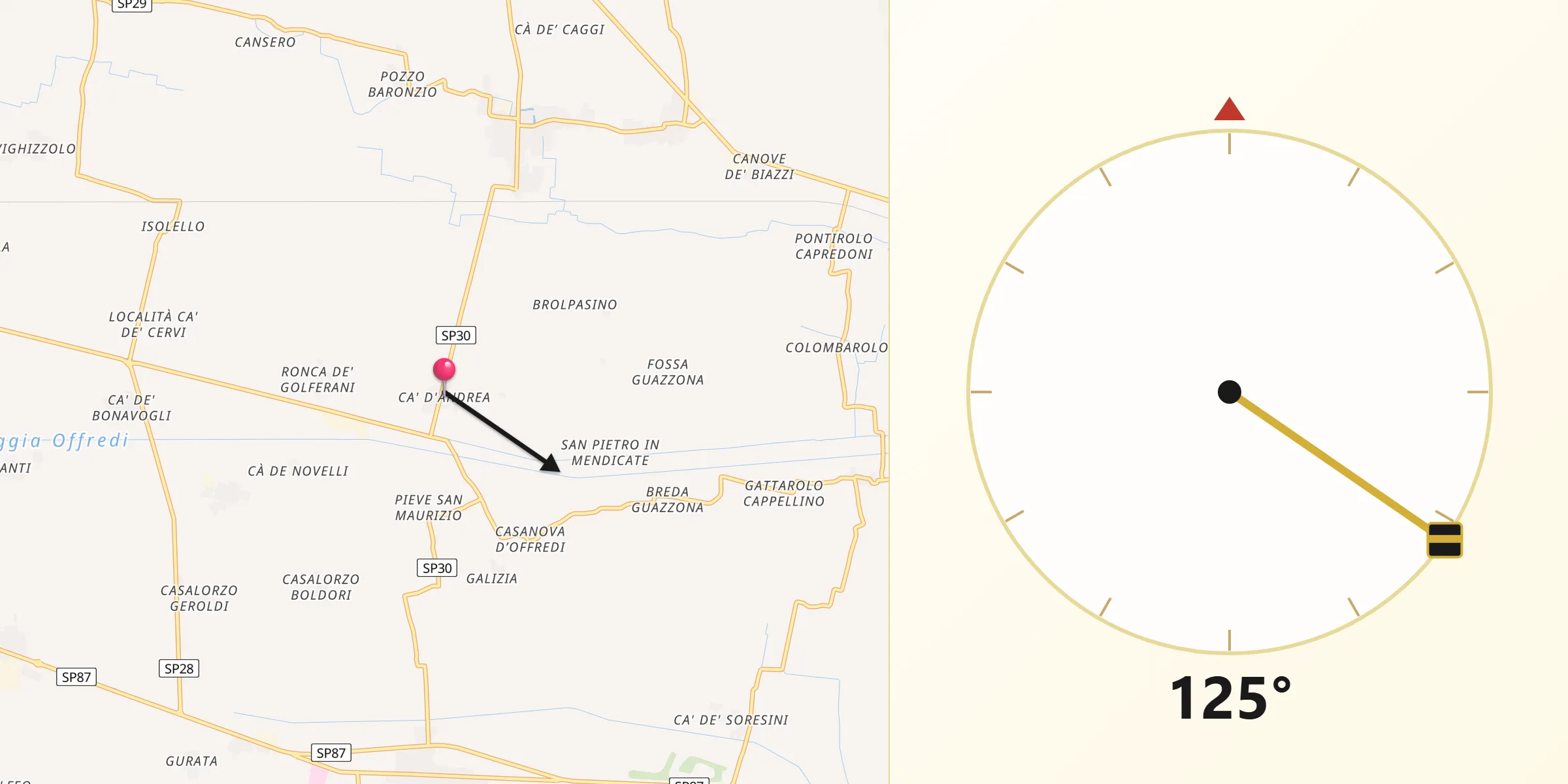 Direzione della Qibla da Ca' d'Andrea