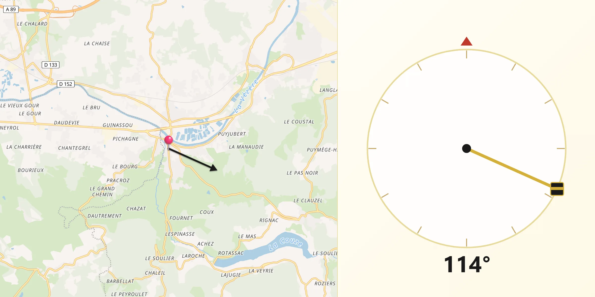Direction vers la Qibla depuis Larche