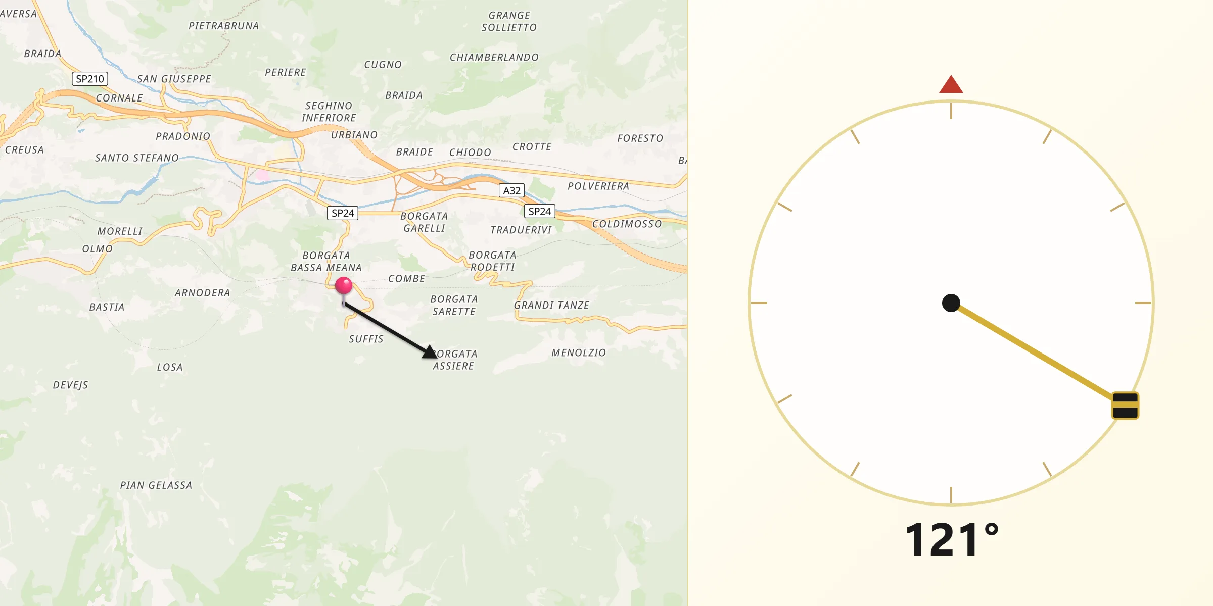 Direzione della Qibla da Meana di Susa