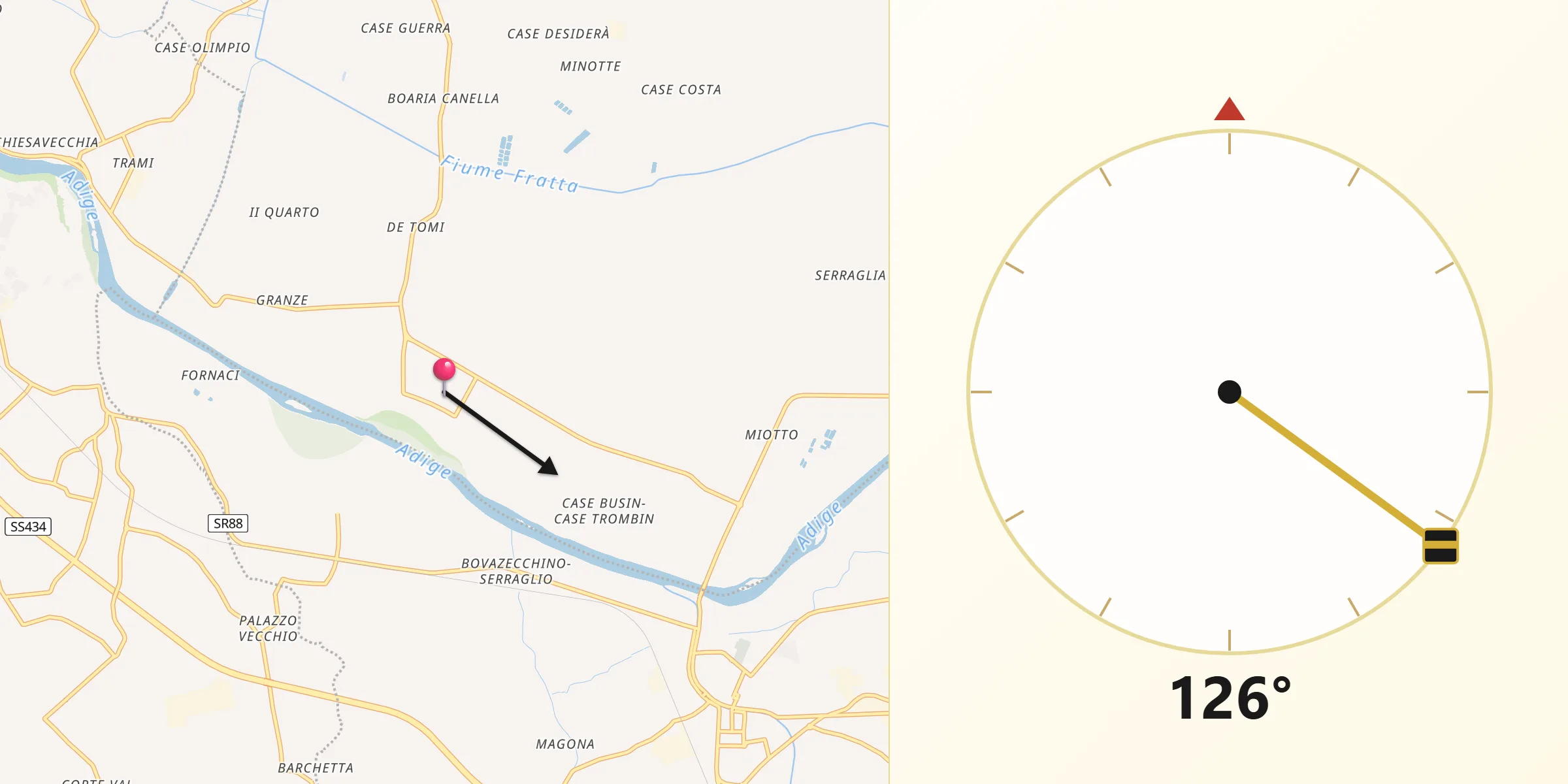 Direzione della Qibla da Castelbaldo