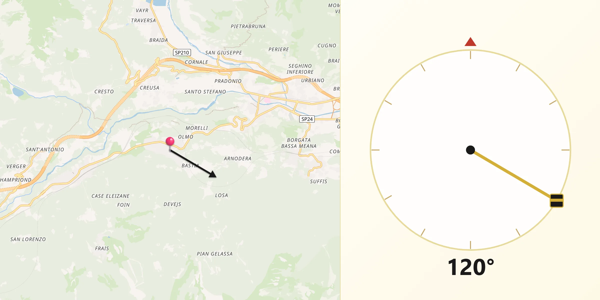 Direzione della Qibla da Gravere
