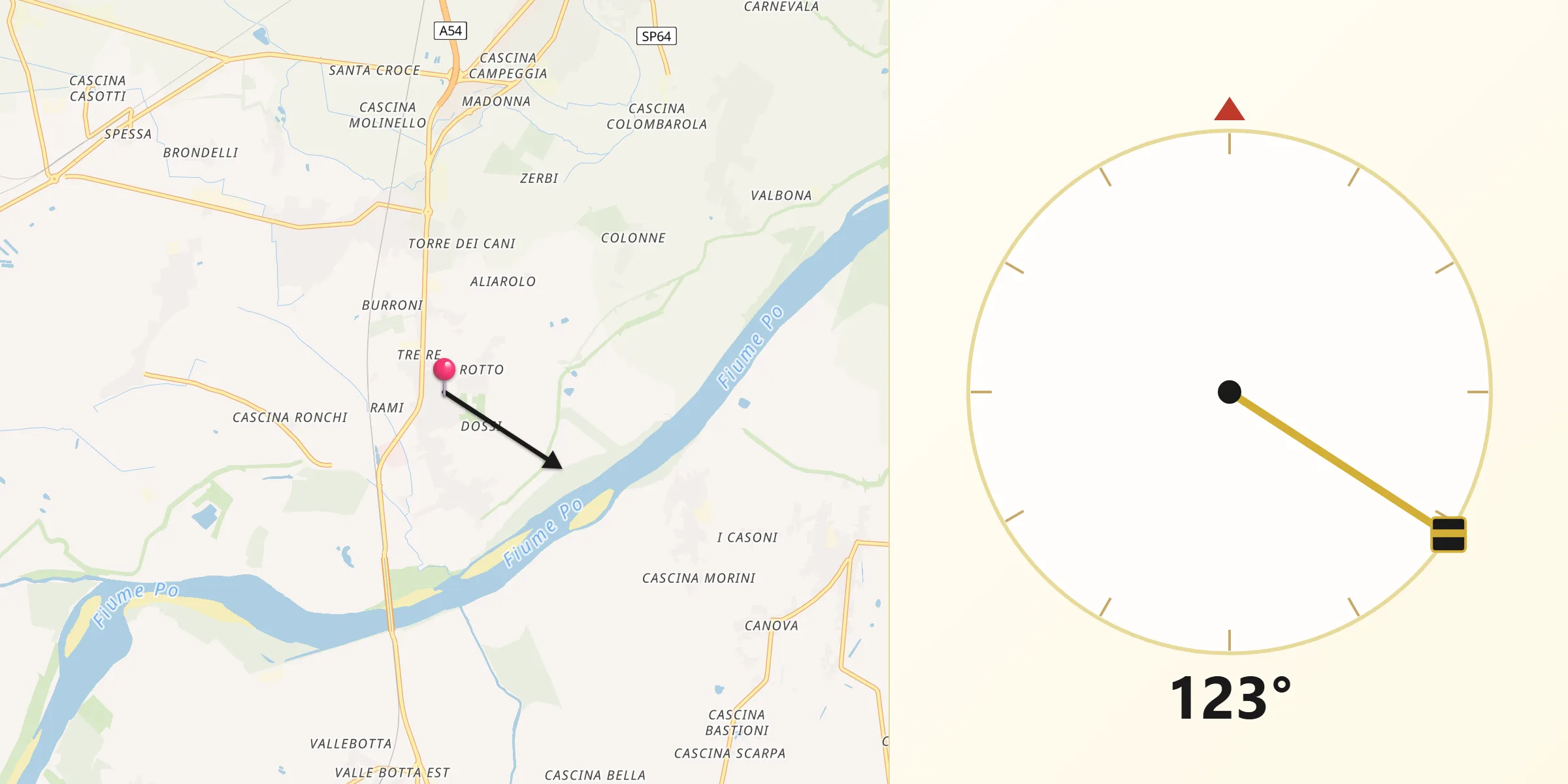 Direzione della Qibla da Gallo-Tre Re-Mezzana Corti