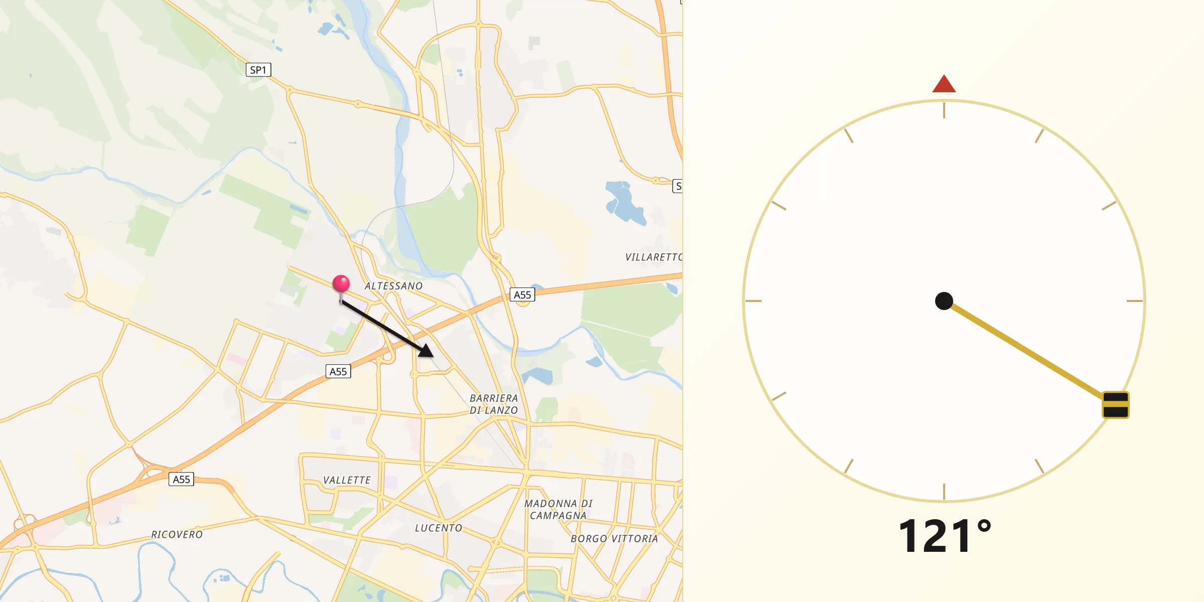 Direzione della Qibla da Venaria Reale