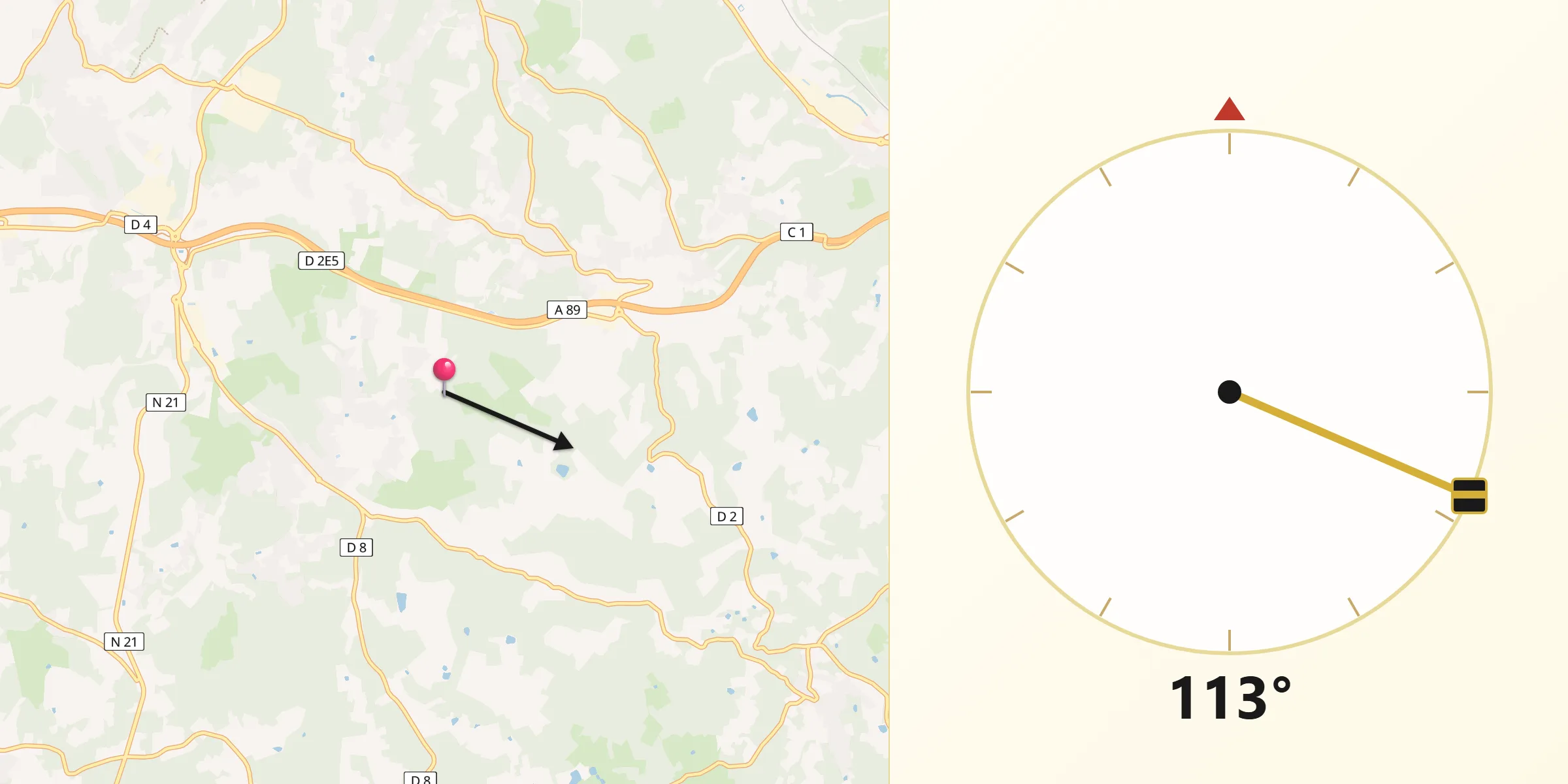 Direction vers la Qibla depuis Dordogne