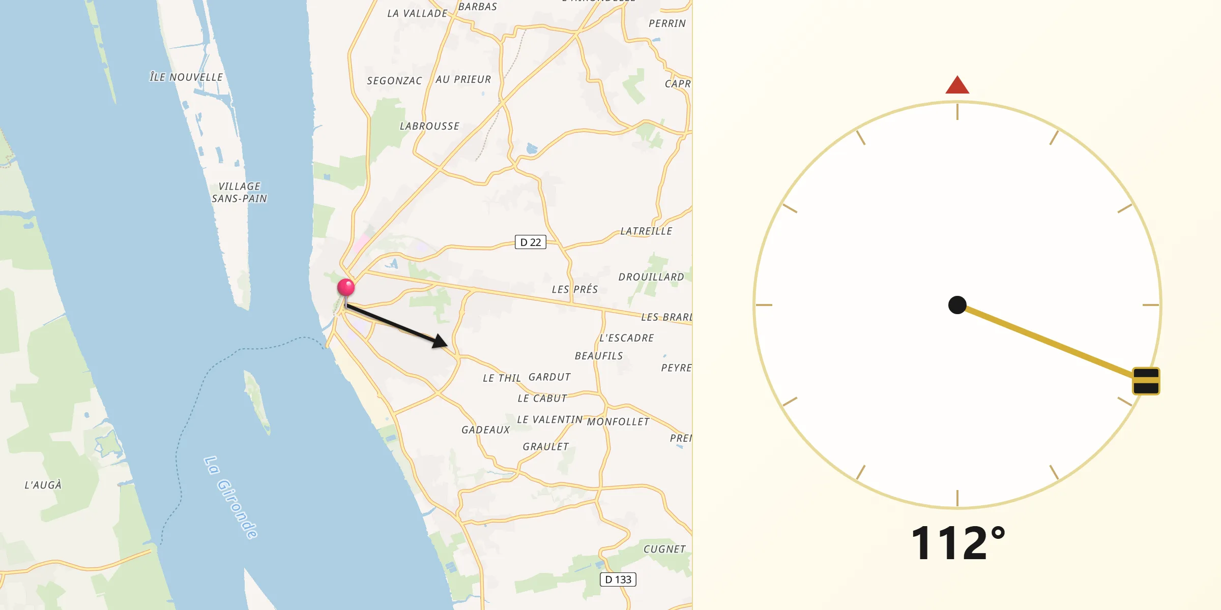 Direction vers la Qibla depuis Blaye