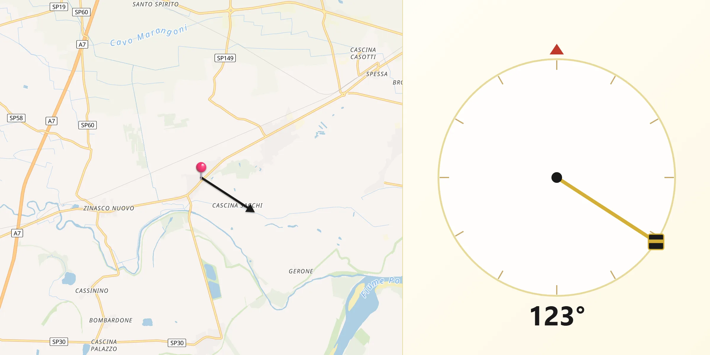 Direzione della Qibla da Zinasco Vecchio