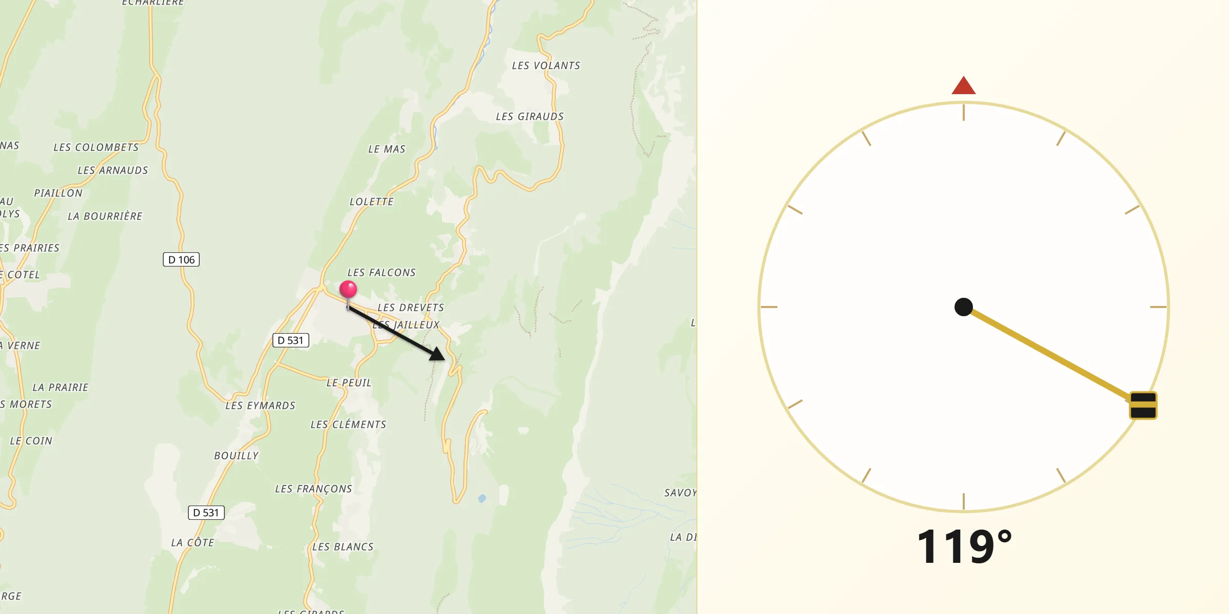 Direction vers la Qibla depuis Lans-en-Vercors