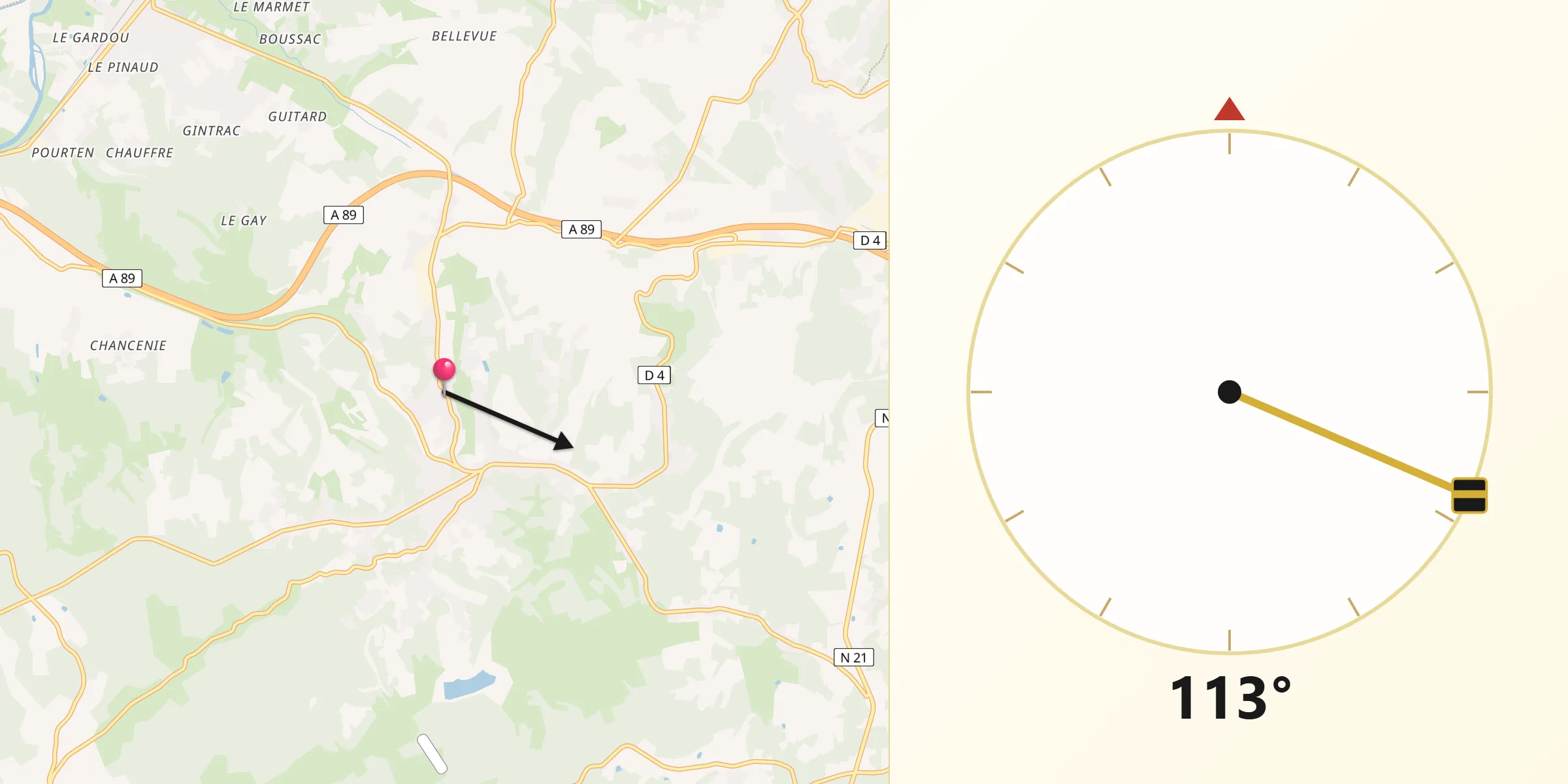 Direction vers la Qibla depuis Coursac