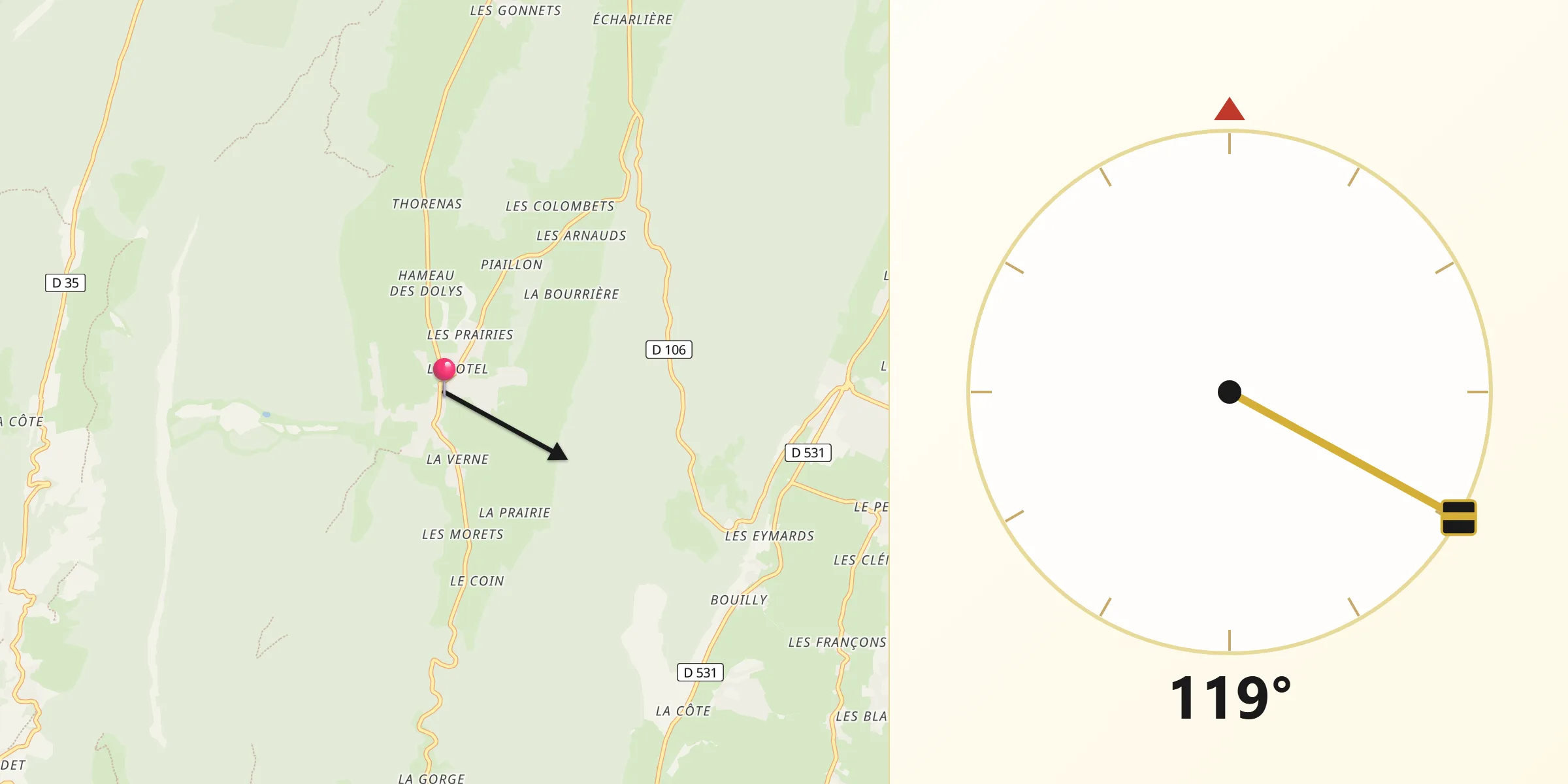 Direction vers la Qibla depuis Méaudre