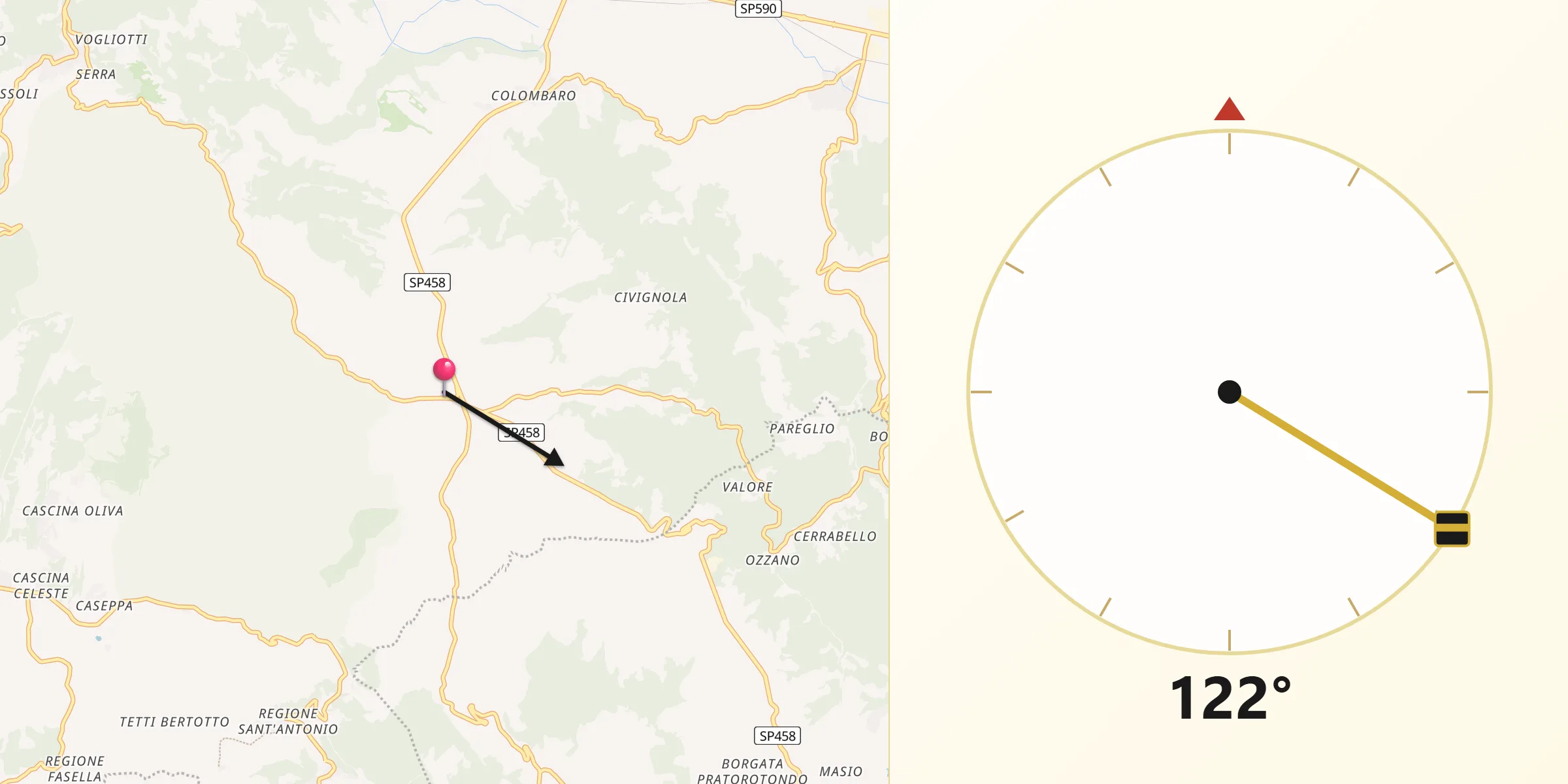 Direzione della Qibla da Casalborgone