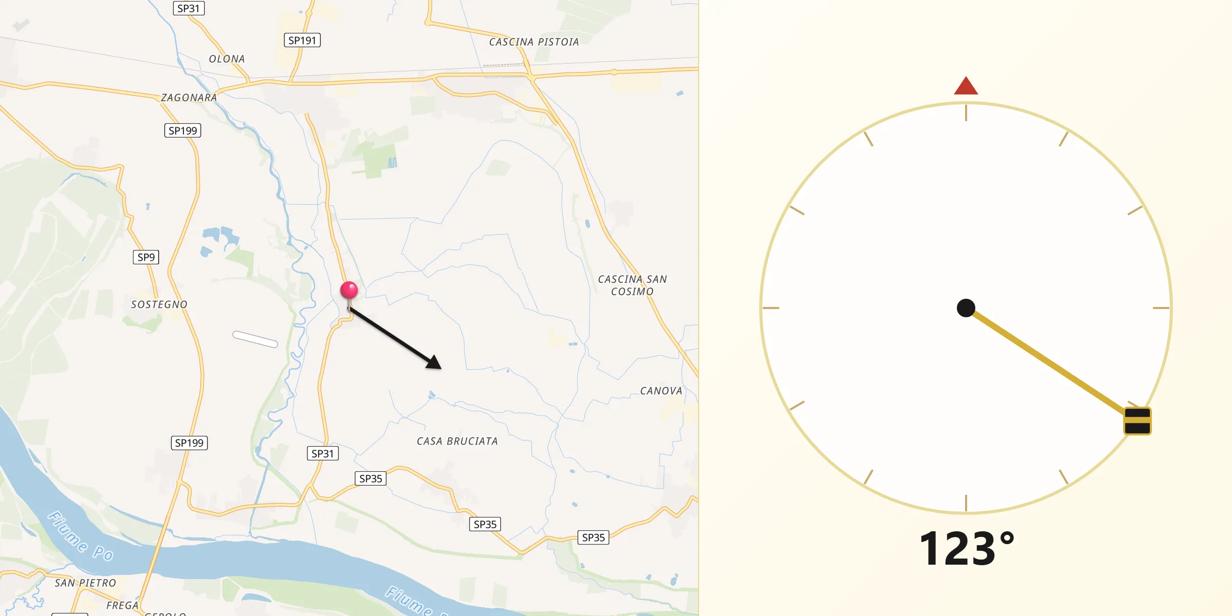 Direzione della Qibla da Costa de' Nobili