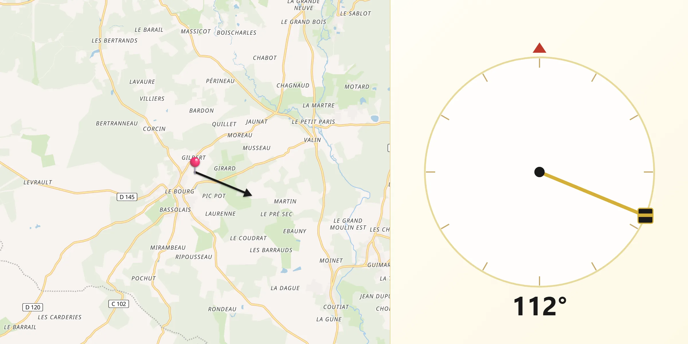Direction vers la Qibla depuis Cercoux