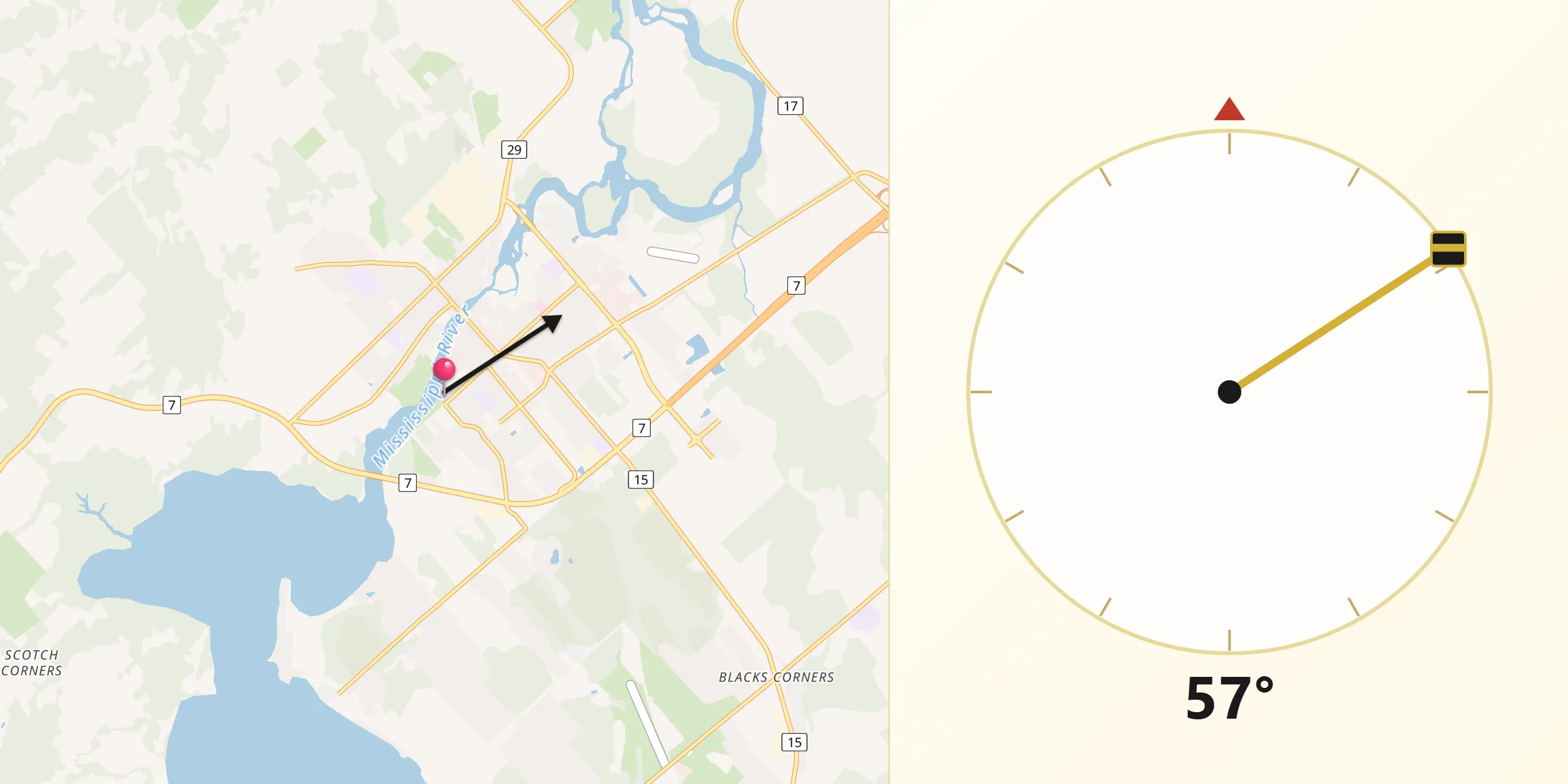 Qibla Direction from Carleton Place