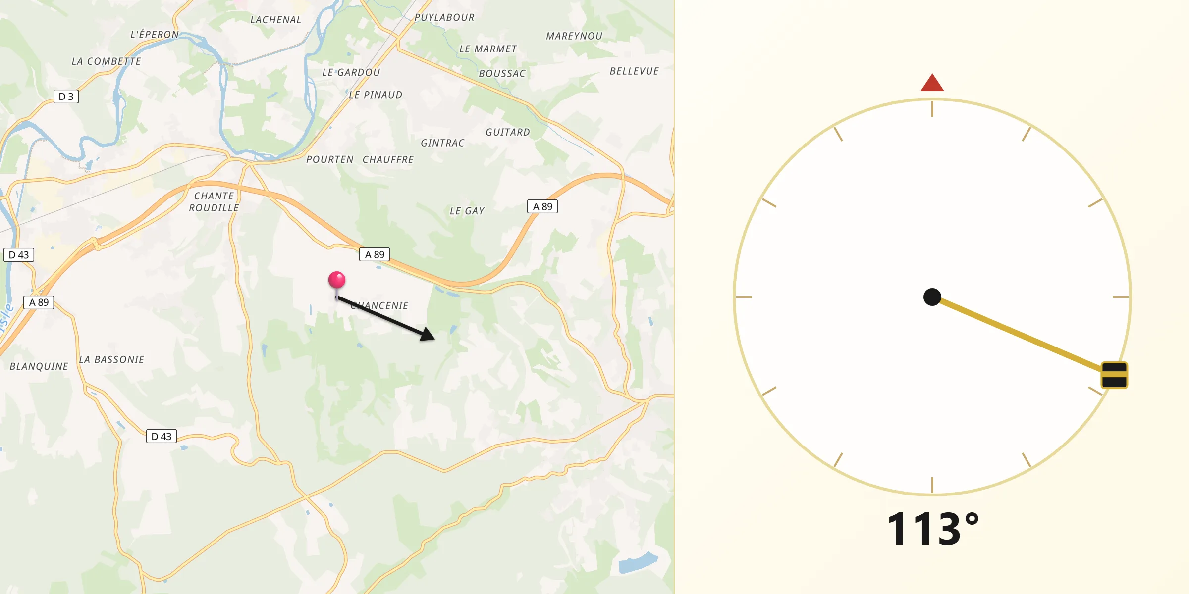 Direction vers la Qibla depuis Montrem