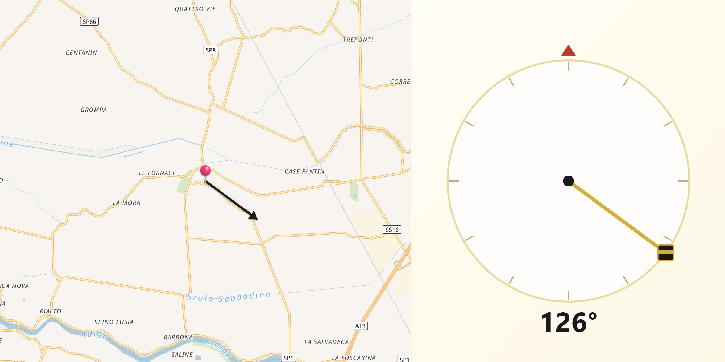 Direzione della Qibla da Vescovana