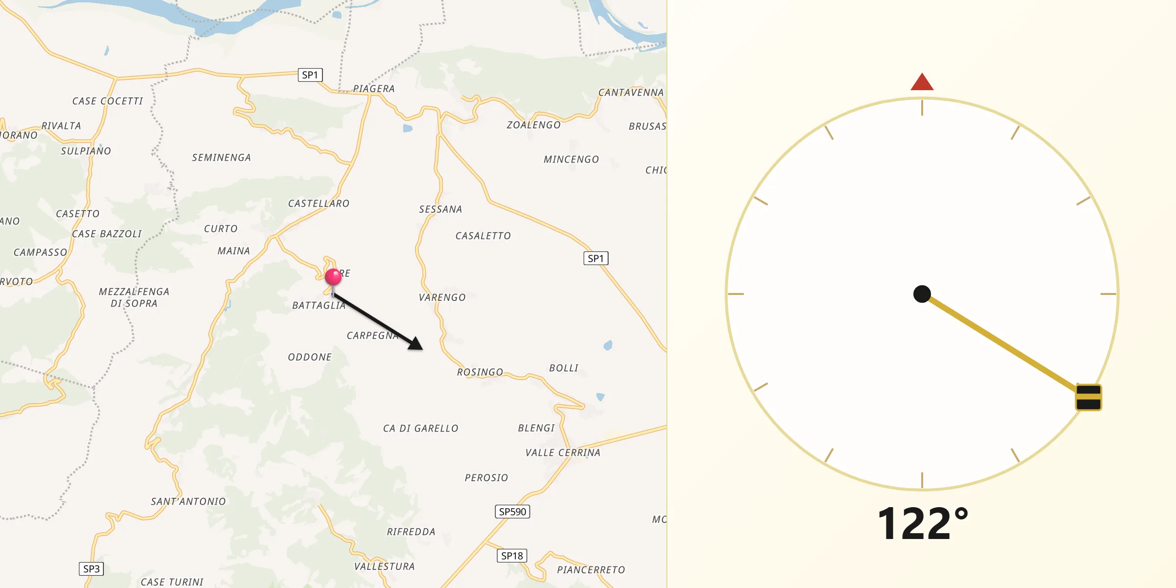 Direzione della Qibla da Villamiroglio
