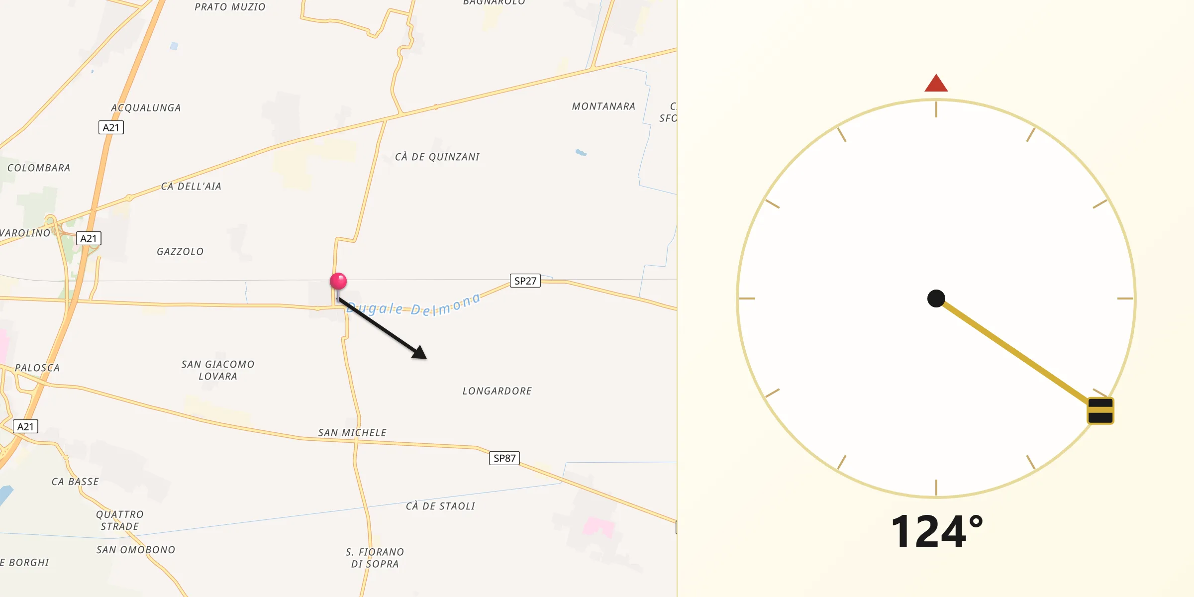 Direzione della Qibla da Malagnino