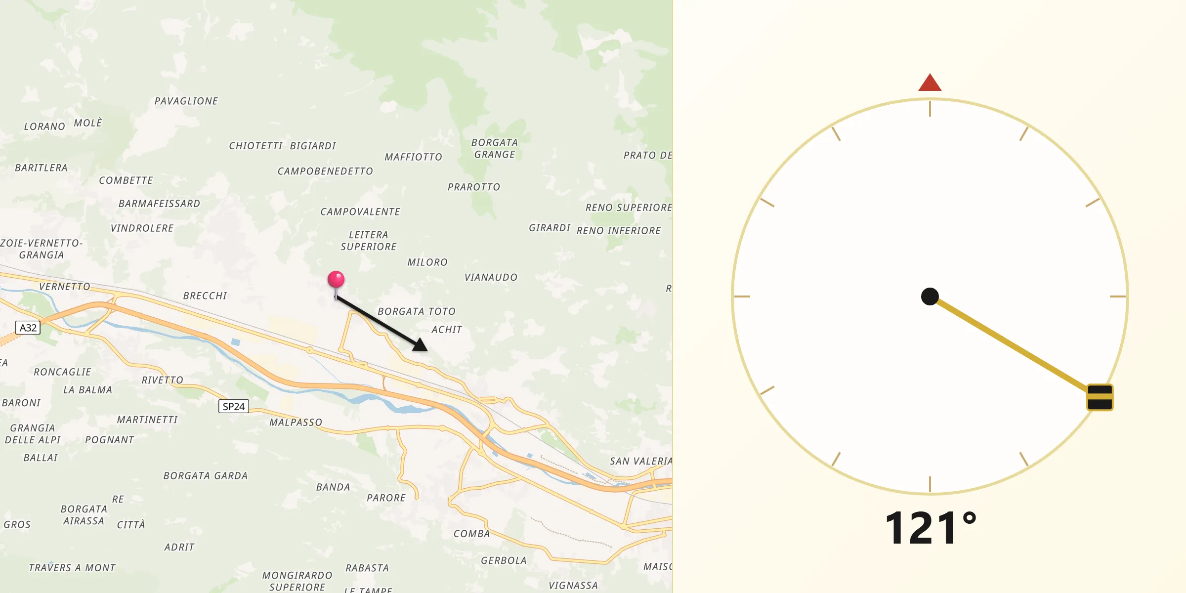 Direzione della Qibla da San Didero