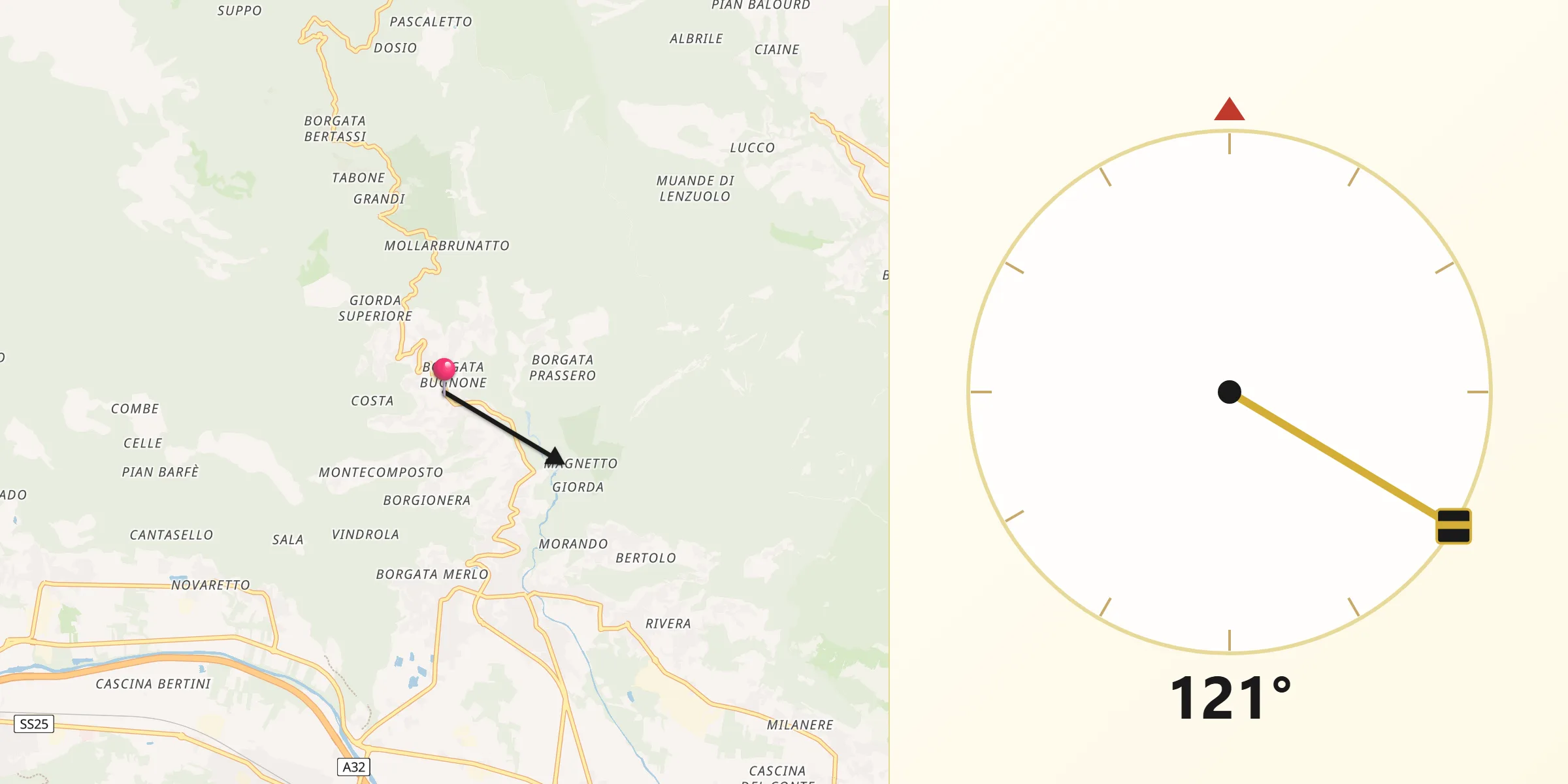 Direzione della Qibla da Rubiana