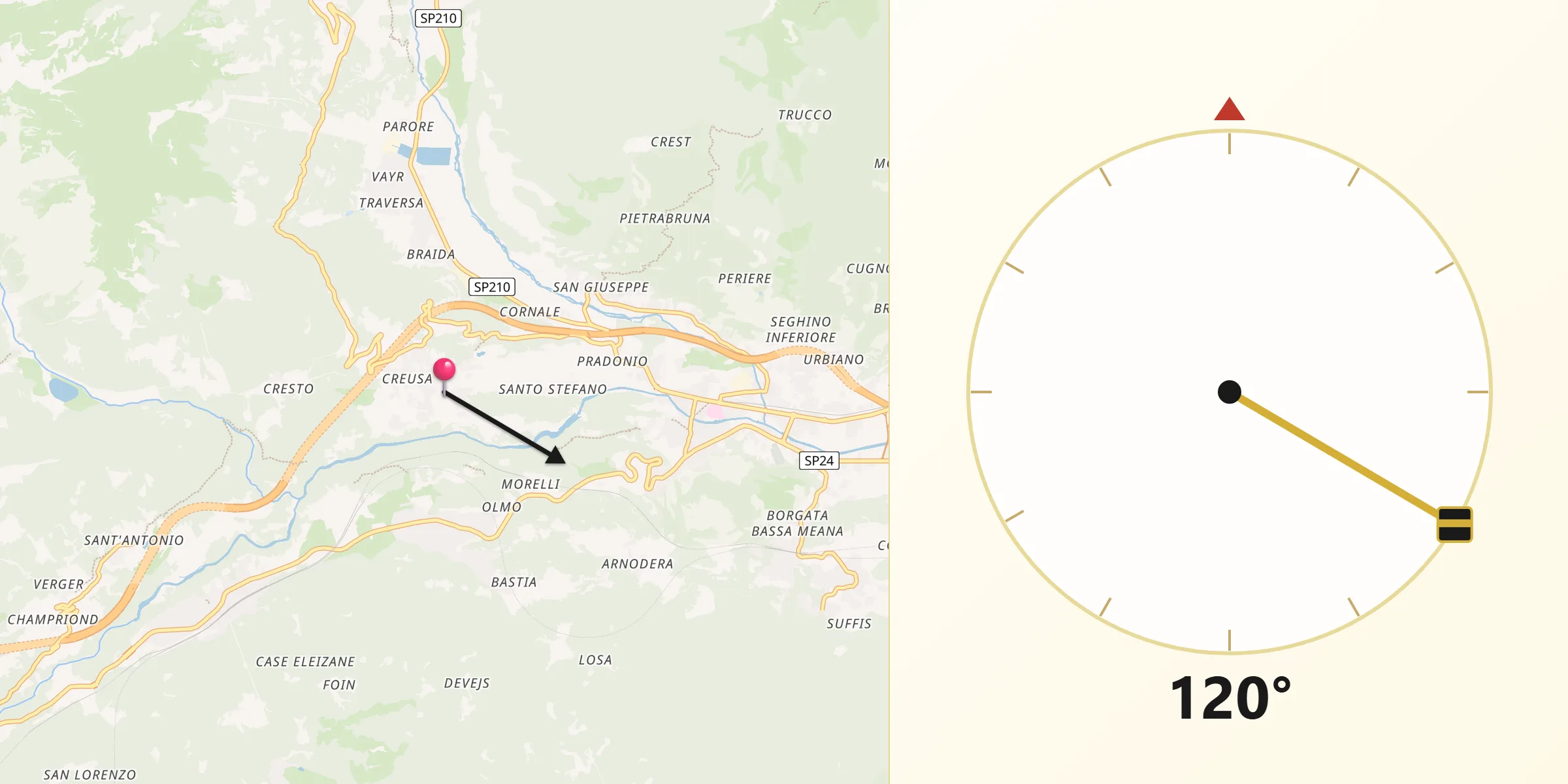 Direzione della Qibla da Giaglione