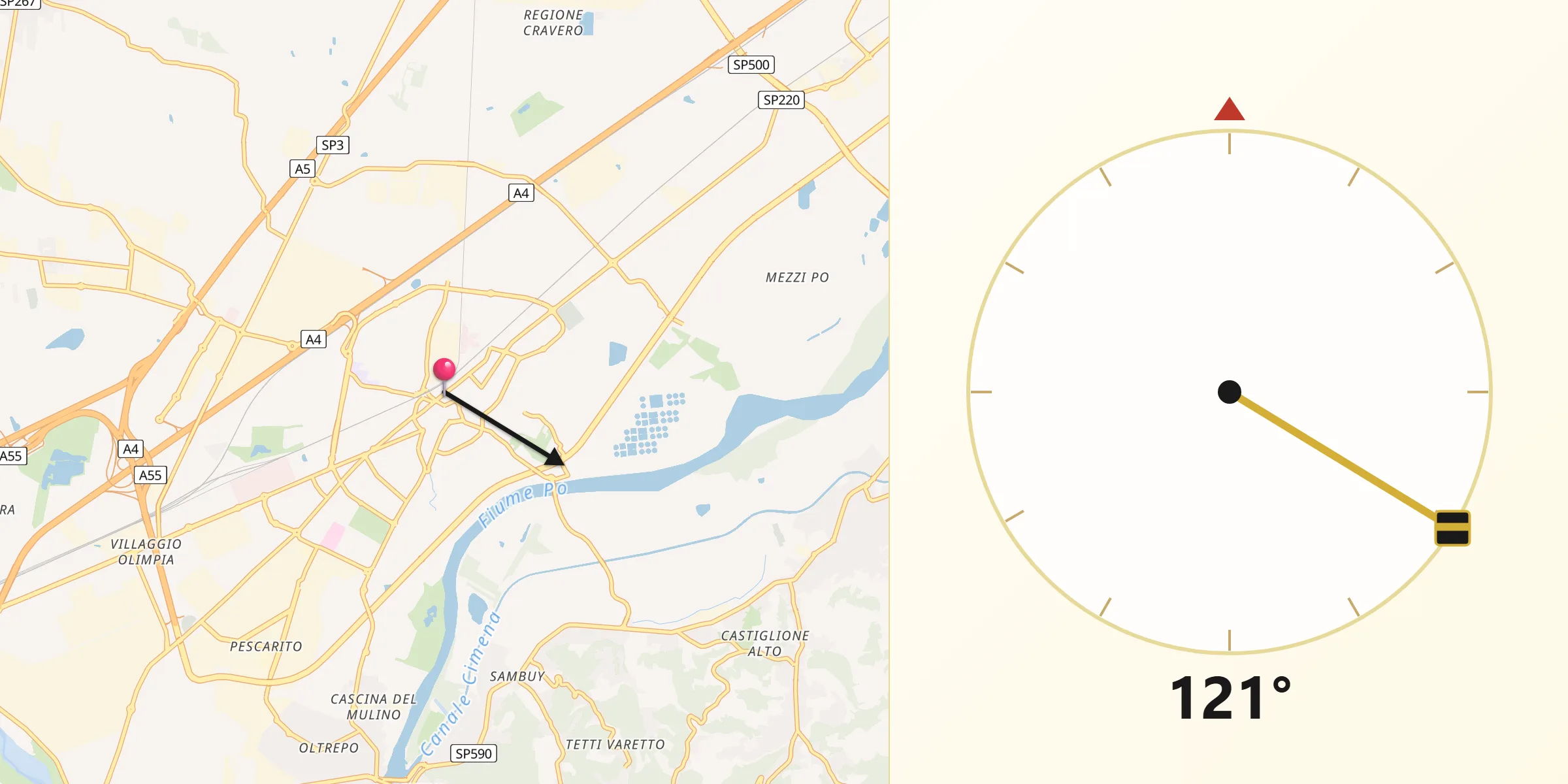 Direzione della Qibla da Settimo Torinese