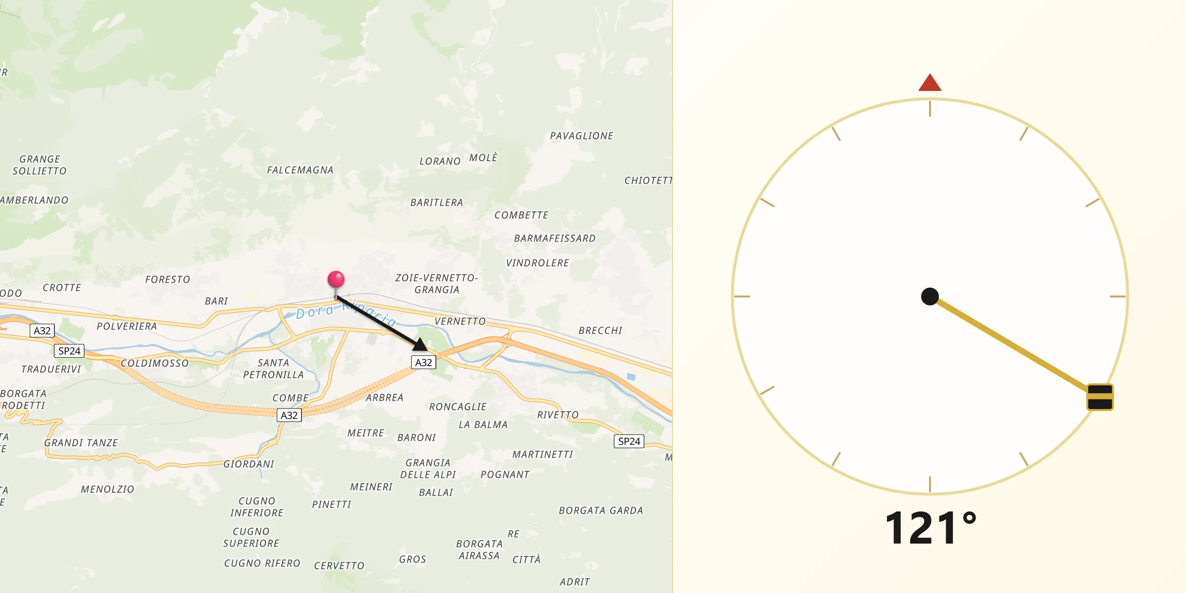 Direzione della Qibla da Bussoleno