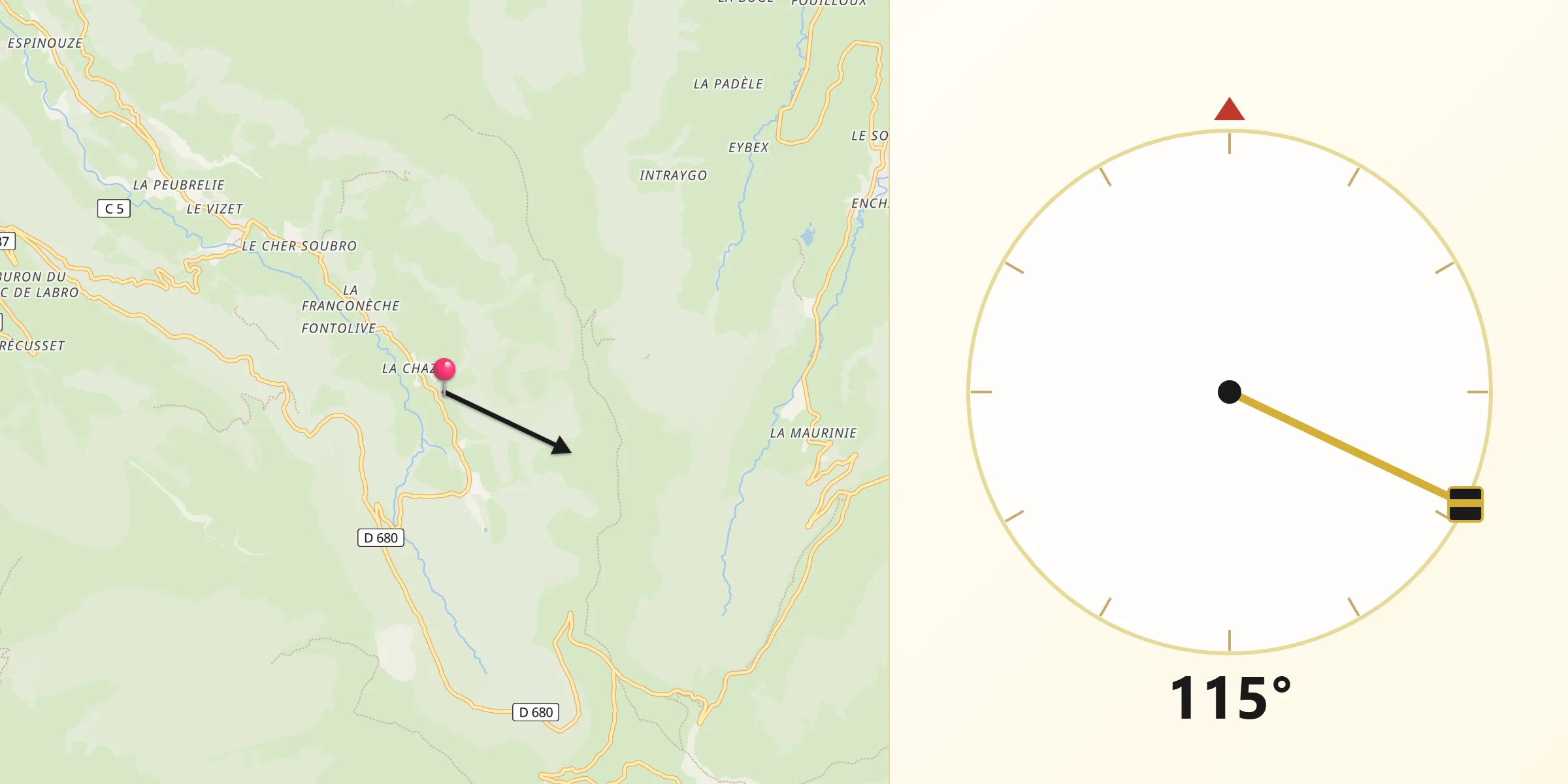 Direction vers la Qibla depuis Cantal