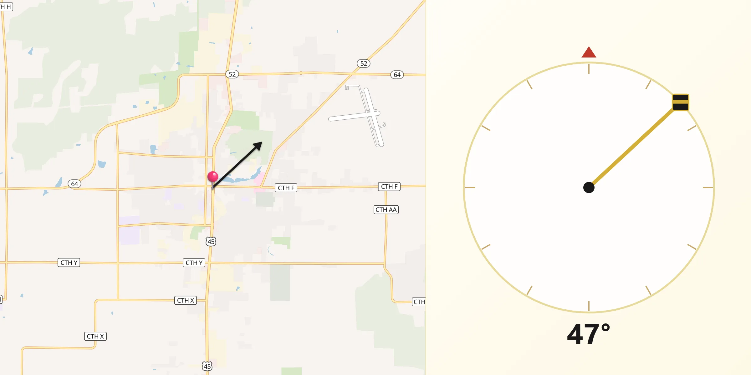 Qibla Direction from Antigo