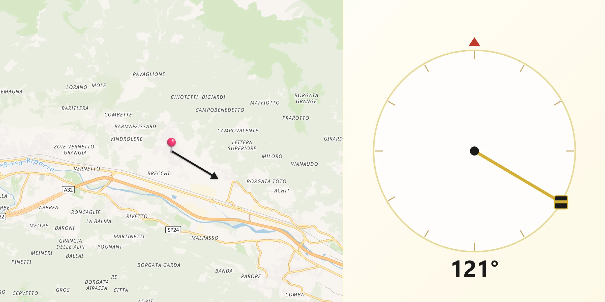 Direzione della Qibla da Bruzolo