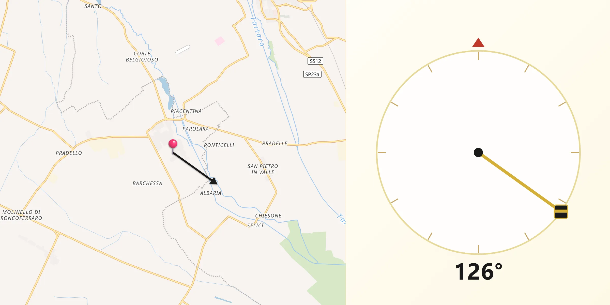 Direzione della Qibla da Villimpenta