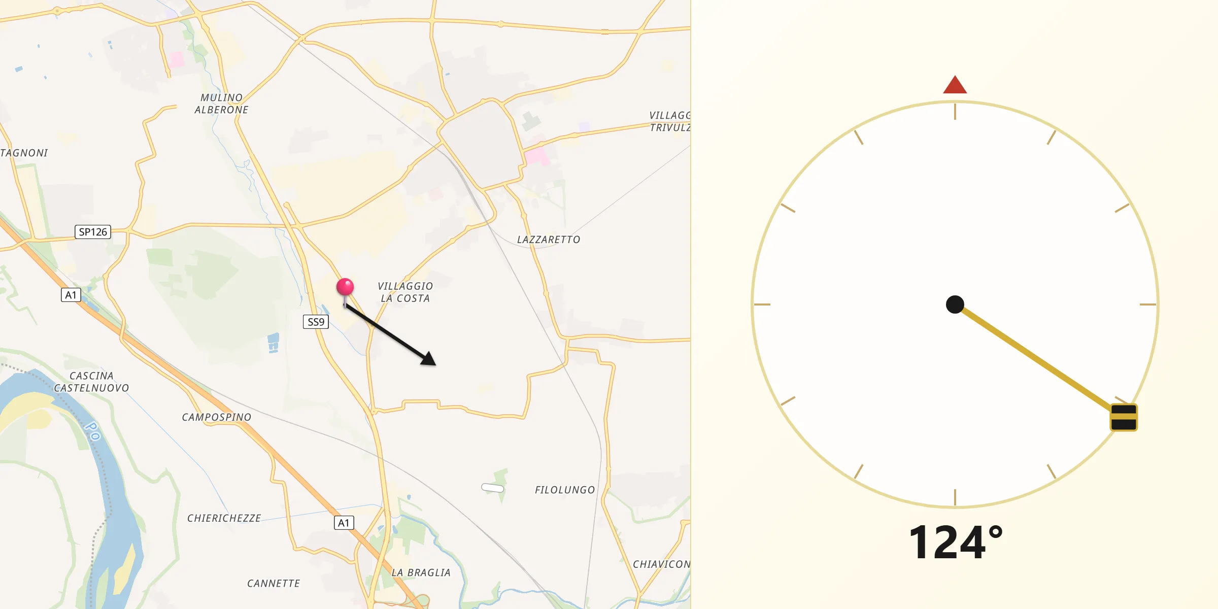 Direzione della Qibla da Fombio