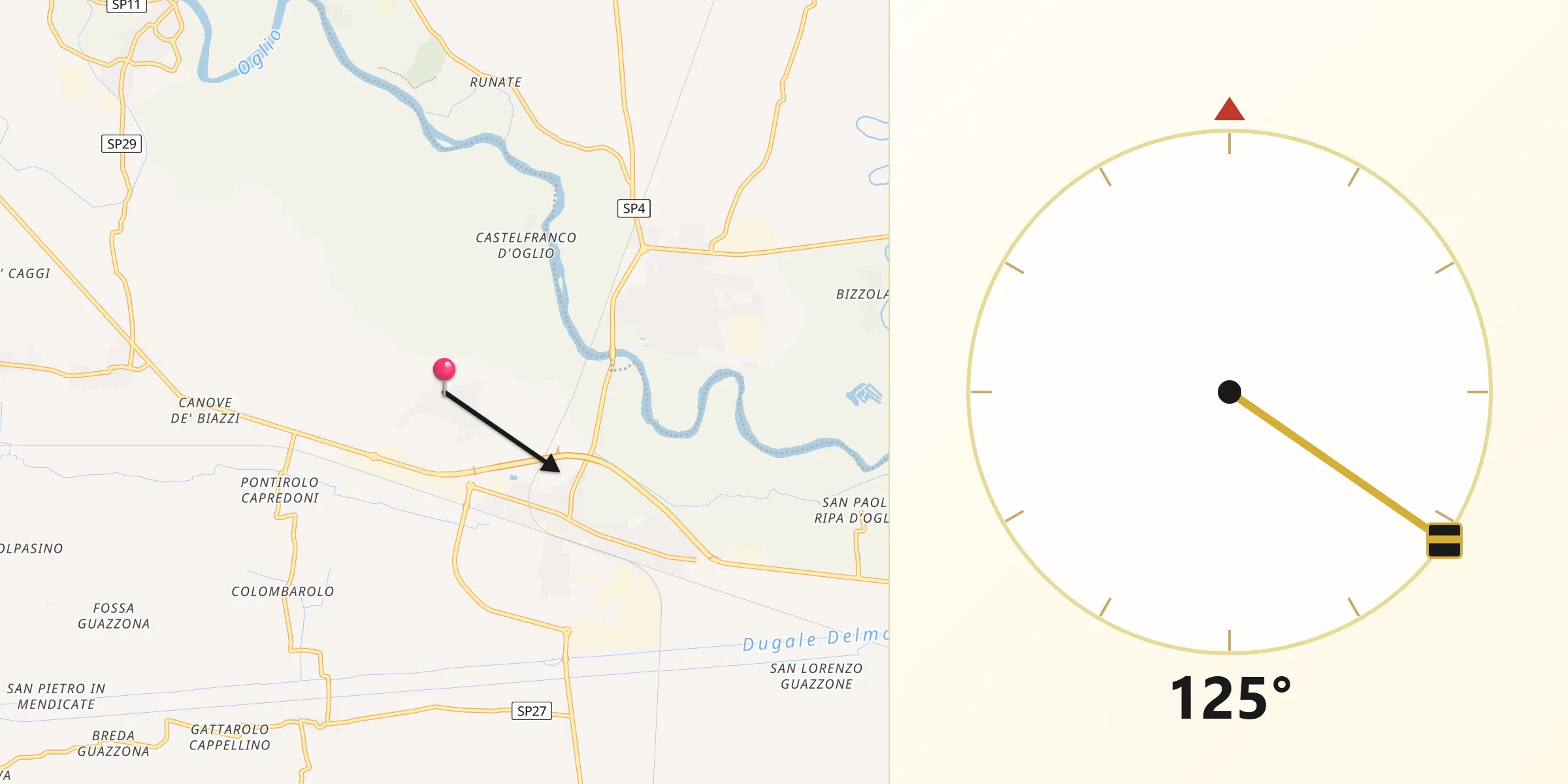 Direzione della Qibla da Drizzona