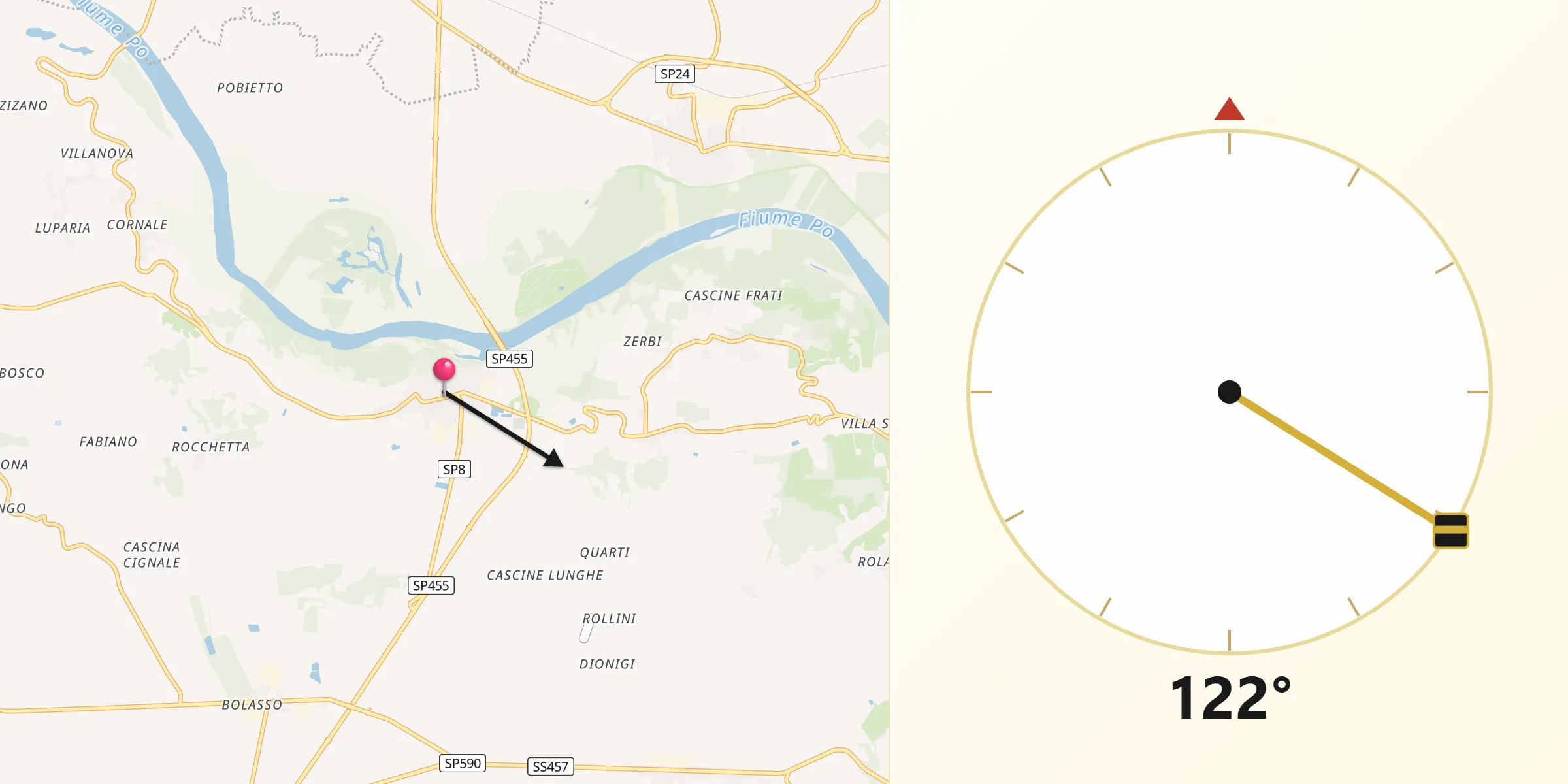 Direzione della Qibla da Pontestura