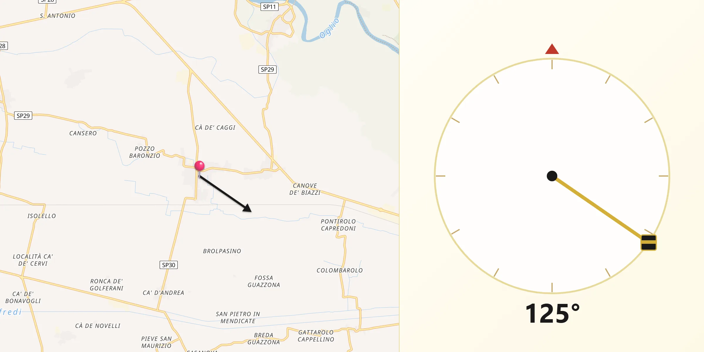 Direzione della Qibla da Torre de' Picenardi