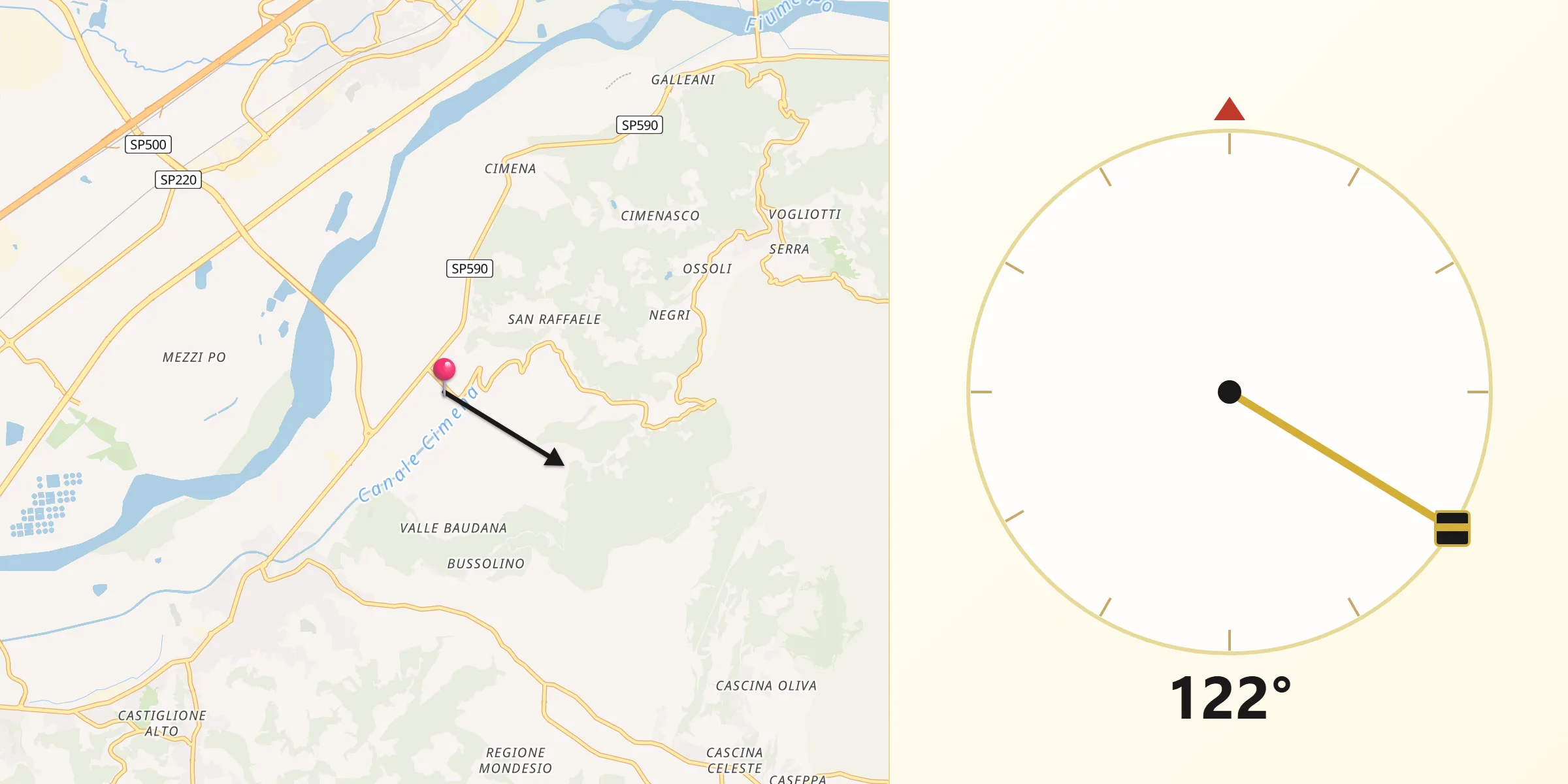 Direzione della Qibla da San Raffaele Cimena