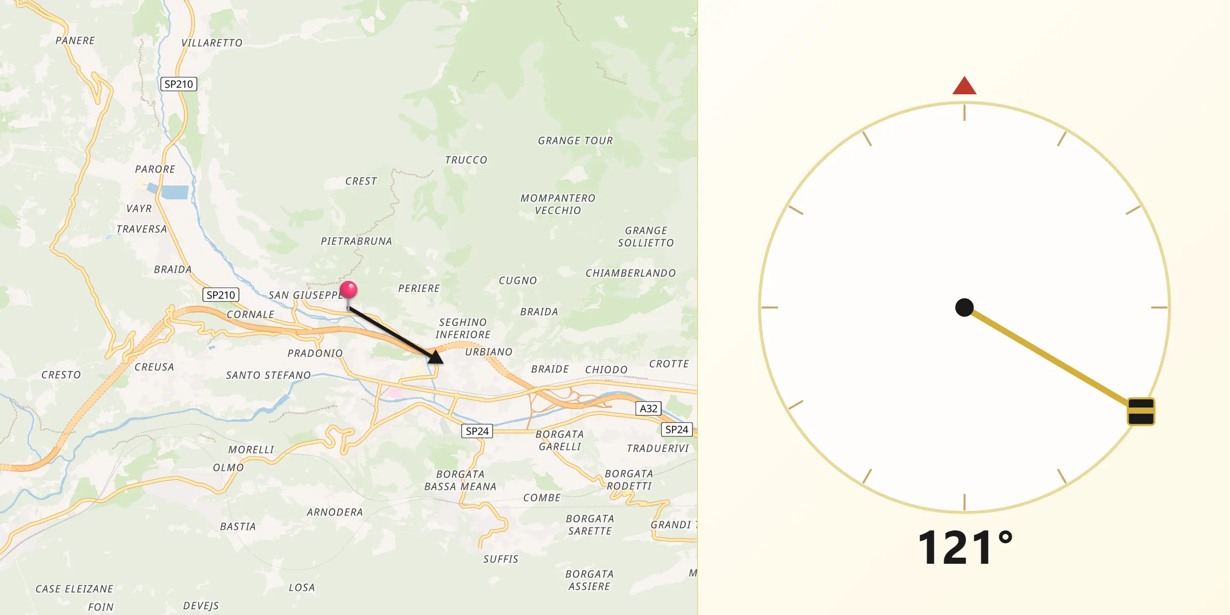 Direzione della Qibla da Mompantero