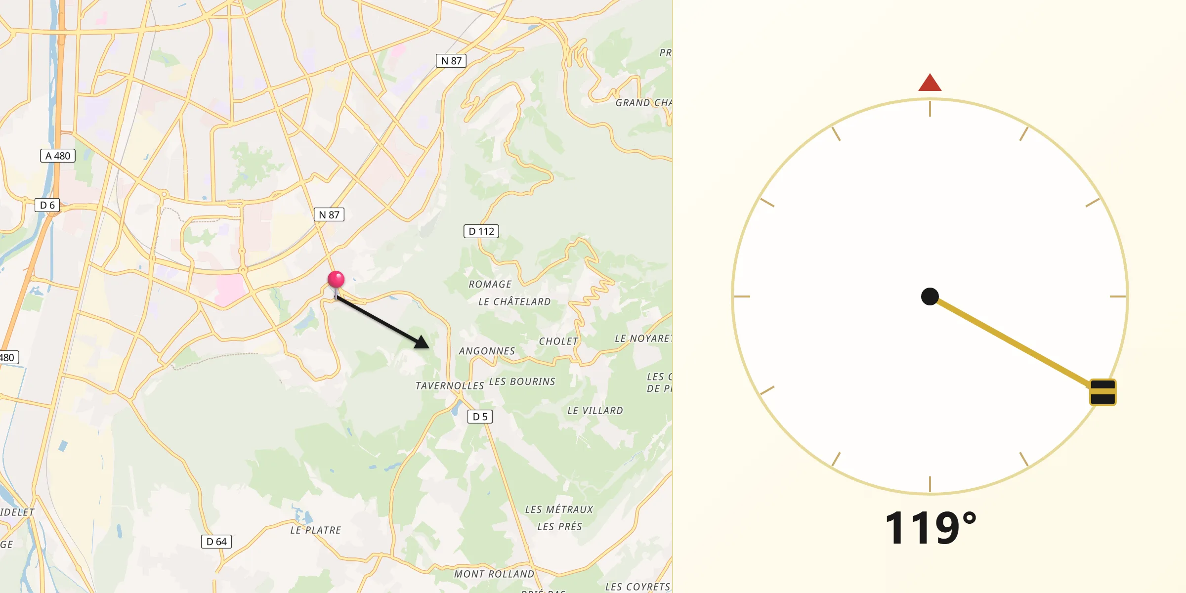 Direction vers la Qibla depuis Eybens